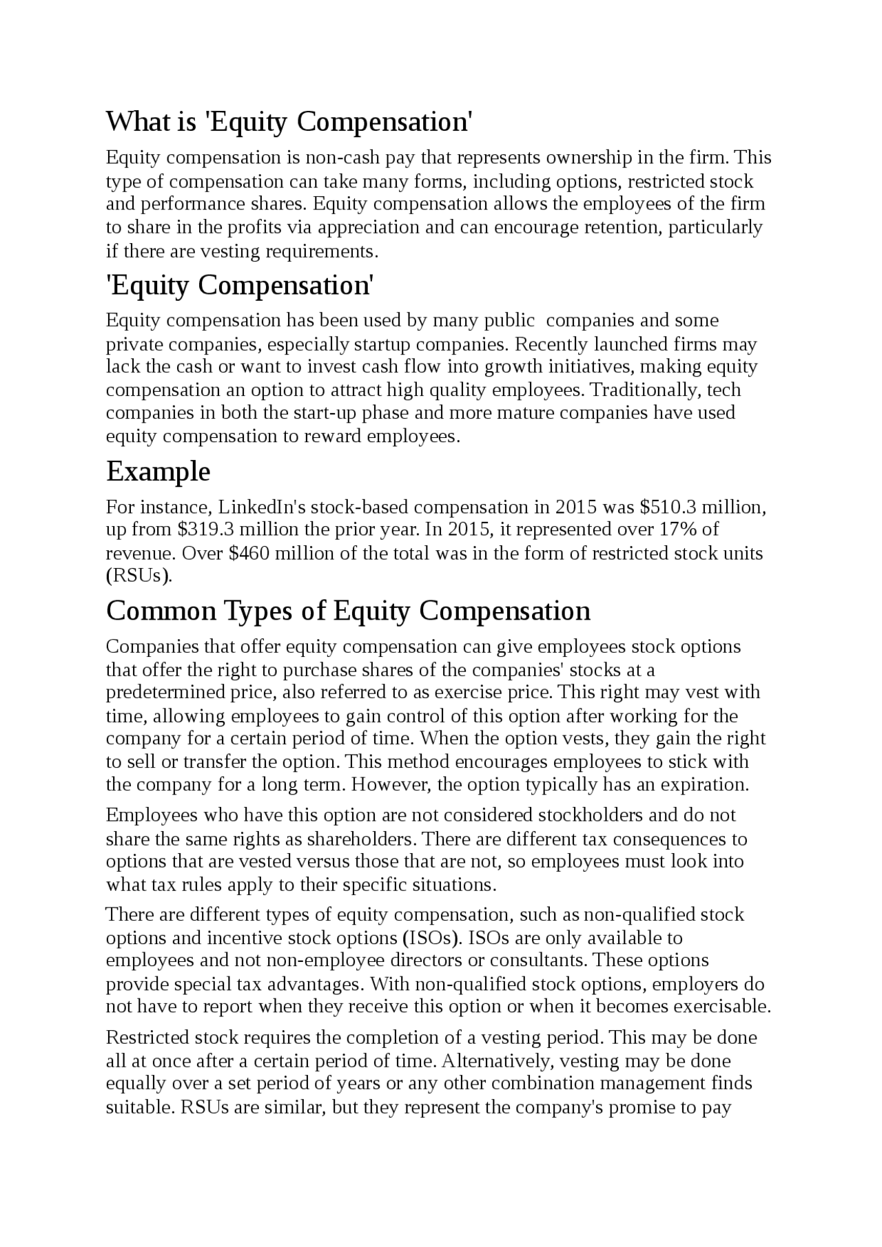 EQUITY COMPENSATION.. - Docsity