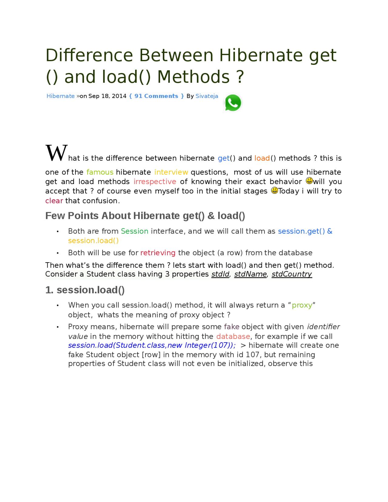 Difference Between Hibernate Get Vs Load - Docsity