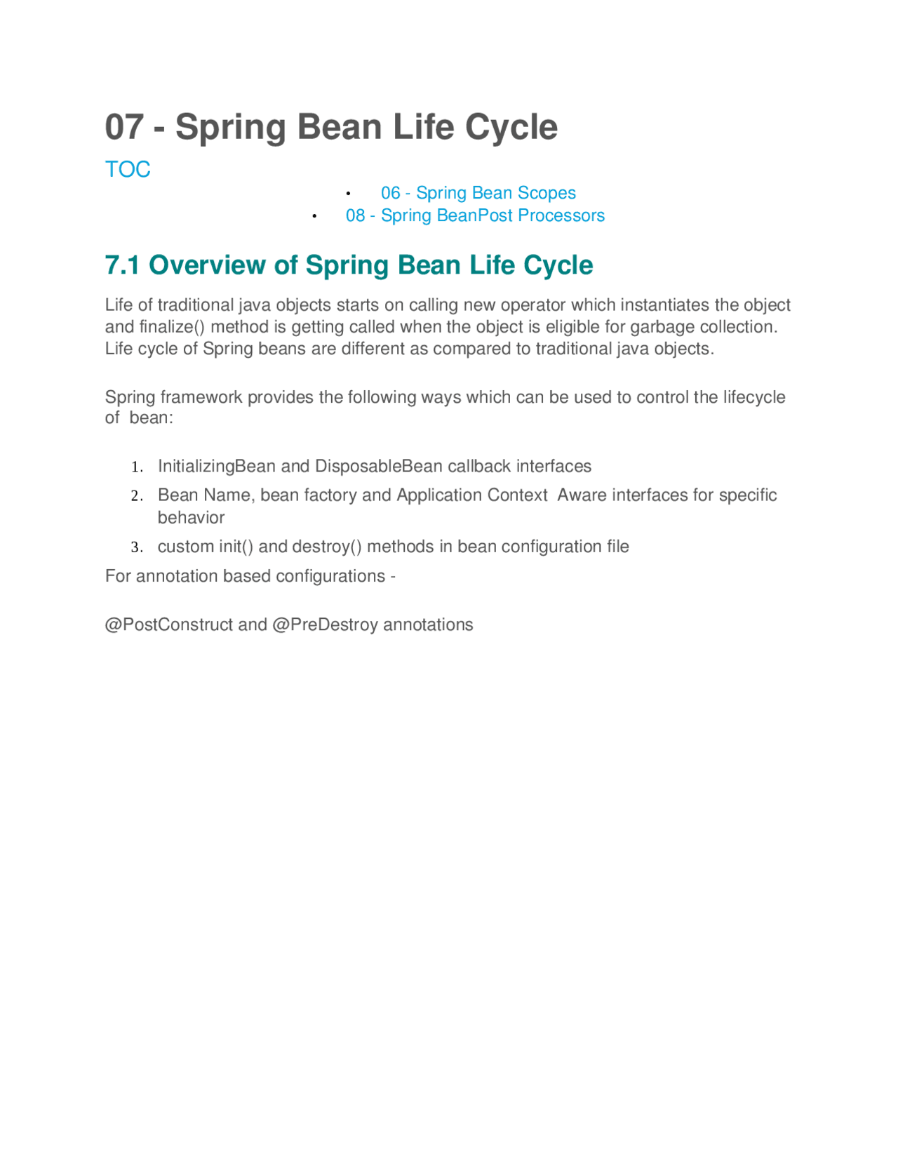 Spring(bean life cycle management) Docsity