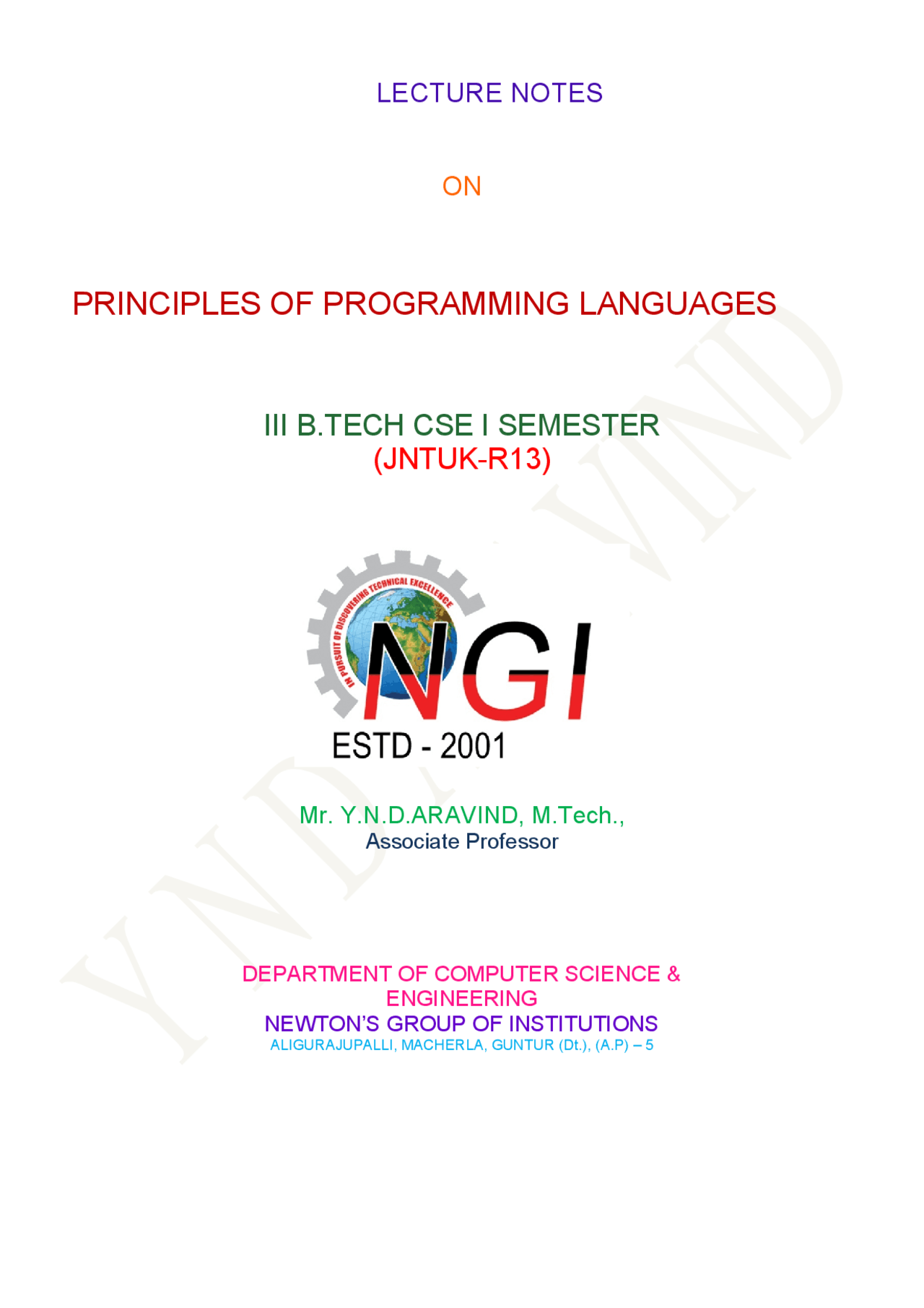 Principles of Programming language - Docsity