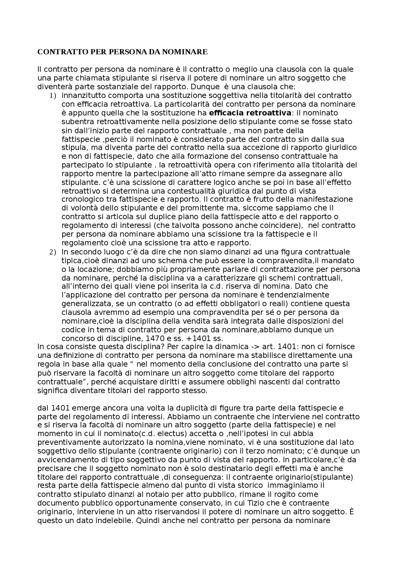 CONTRATTO PER PERSONA DA NOMINARE Appunti di Diritto Civile Docsity CONTRATTO PER PERSONA DA NOMINARE Appunti di Diritto Civile Docsity