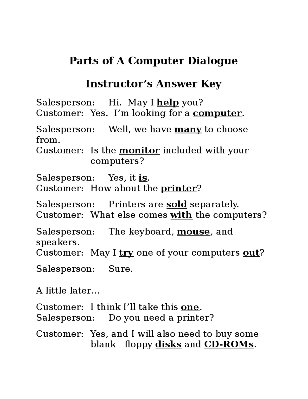 Parts of a Computer Dialogue - Docsity