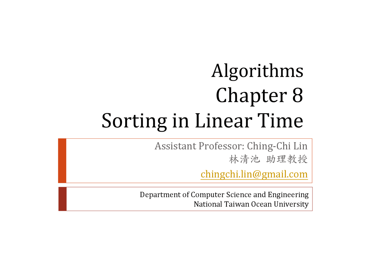 Sorting algorithms in linear time - Docsity
