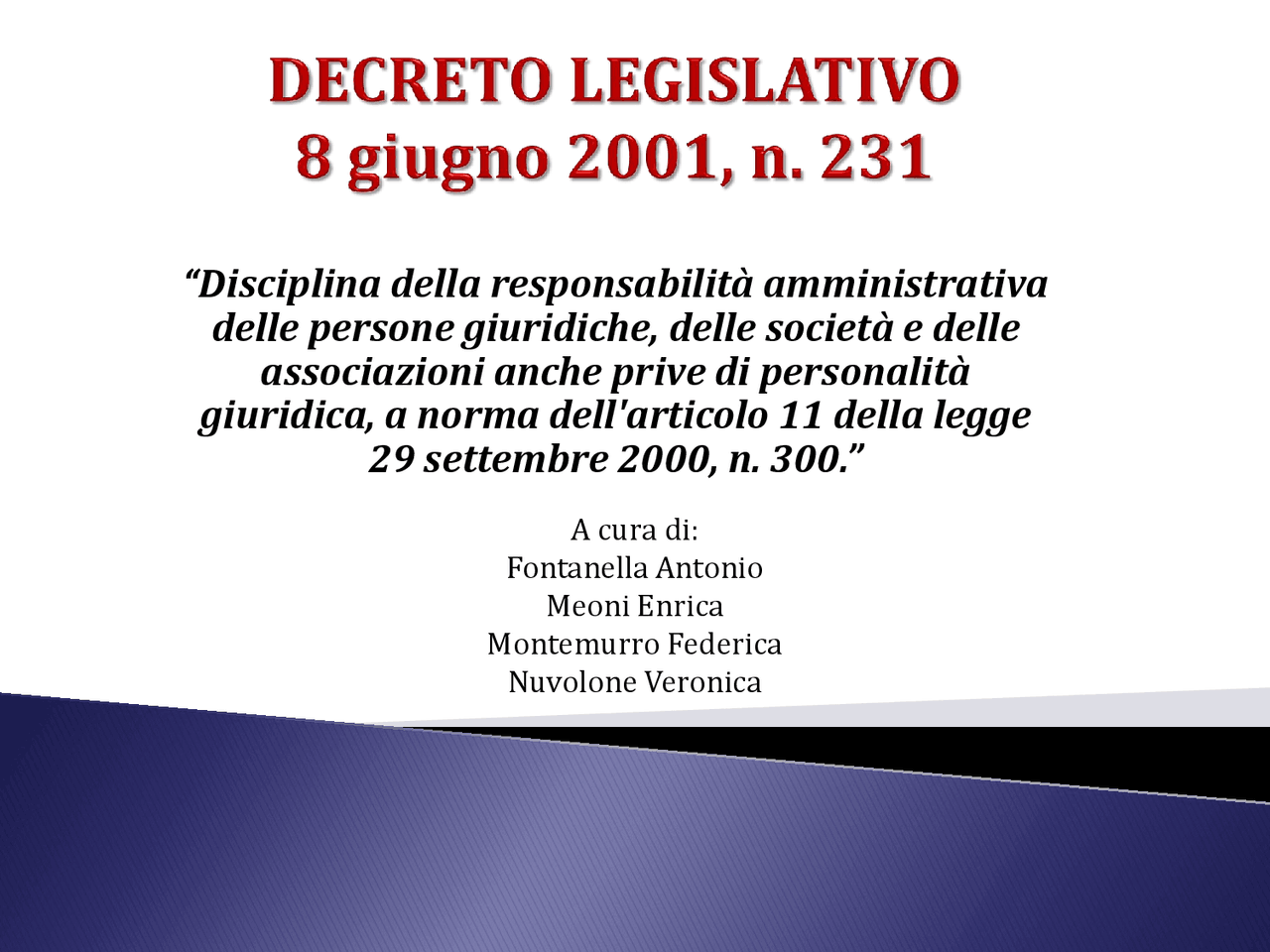 Decreto legislativo 8 giugno 2001 n°231 Docsity