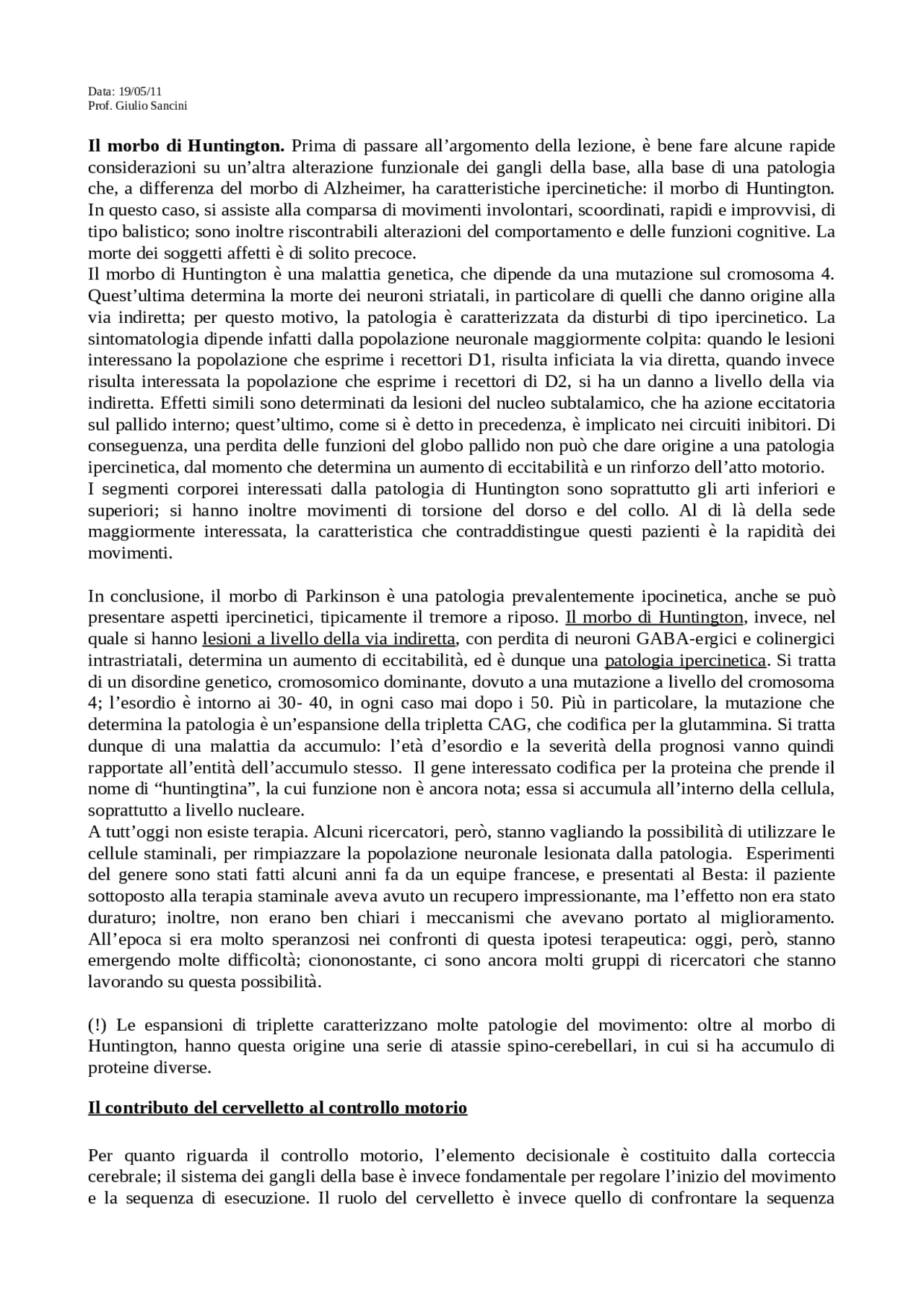 Malattia di Huntington Trattamento della Corea di Huntington
