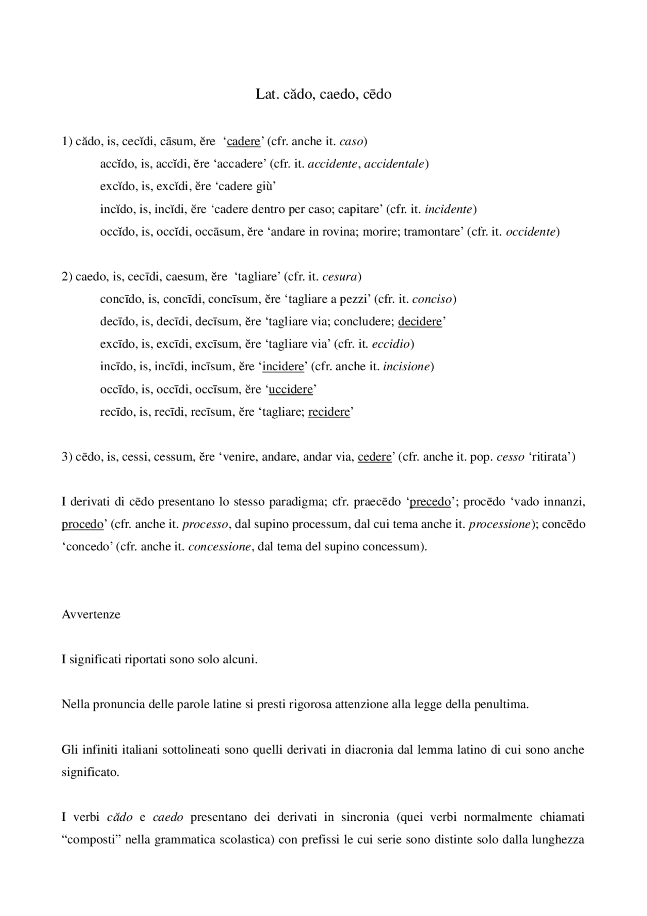 Appunti sui verbi: Cedo, caedo, cado e i loro composti | Appunti di ...