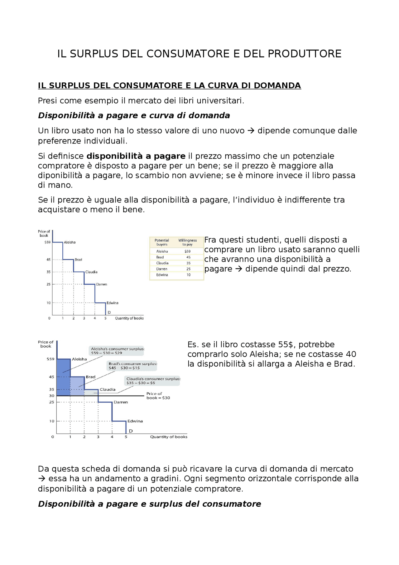 Il surplus del consumatore e del produttore, capitolo 4 Docsity