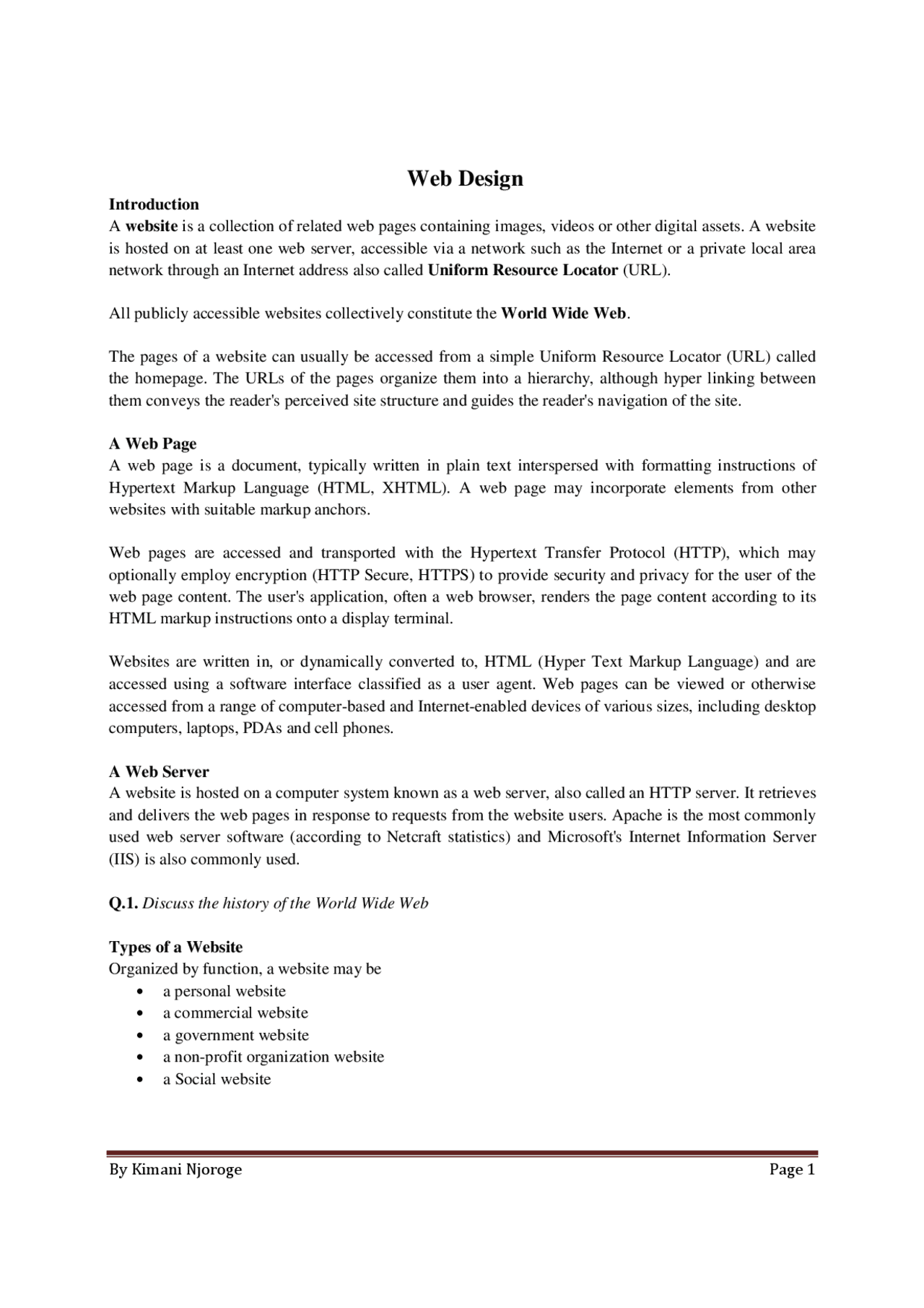 Handout 1.1 - Introduction to Web Design - Docsity