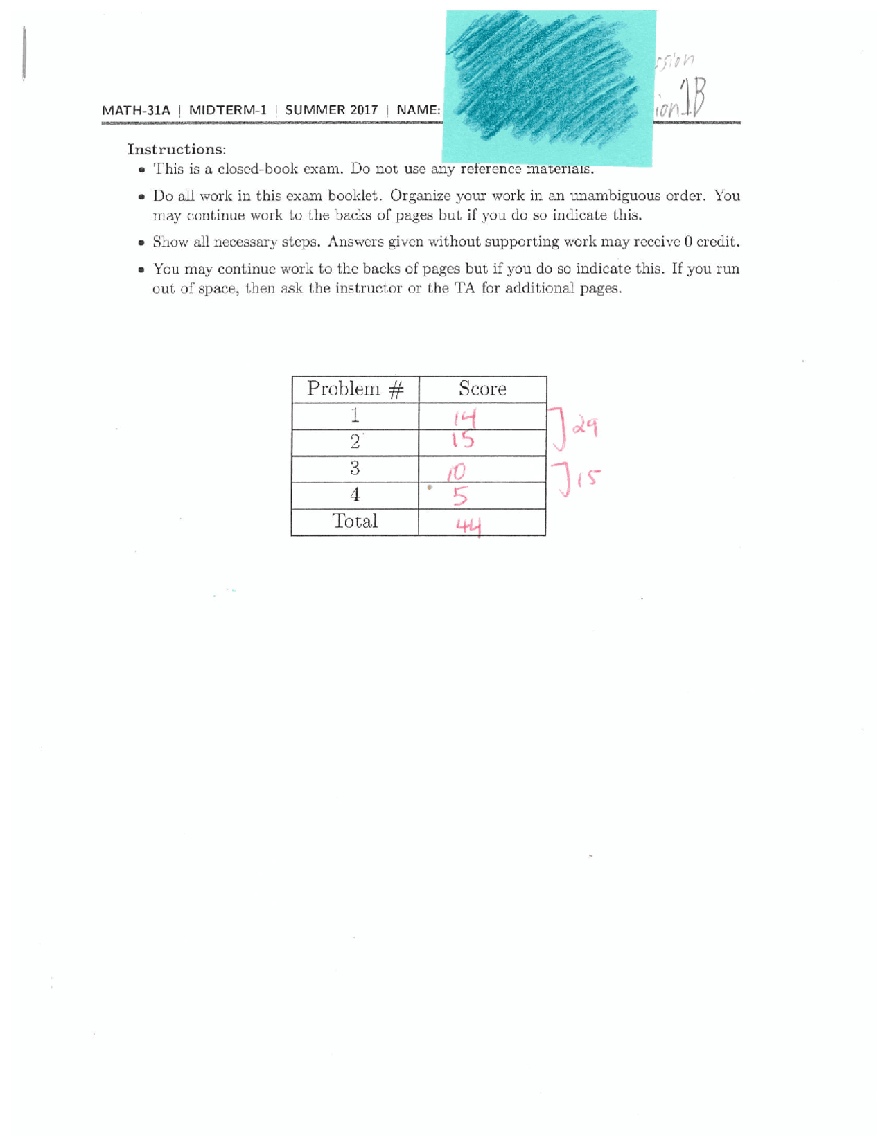 Solutions to Midterm - Differential and Integral Calculus | MATH 31A ...