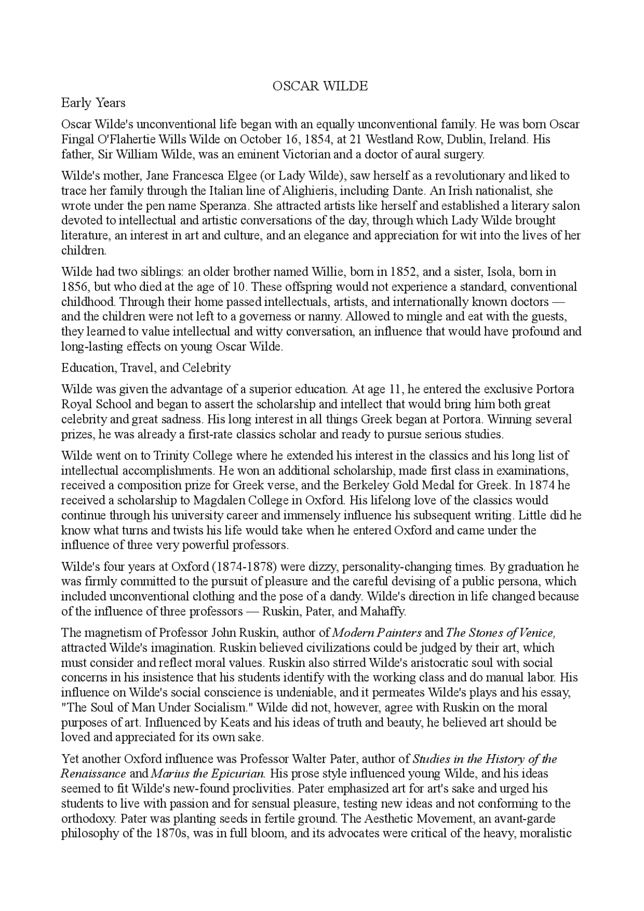 BIOGRAFIA IN INGLESE DI OSCAR WILDE Appunti di Letteratura Inglese Docsity BIOGRAFIA IN INGLESE DI OSCAR WILDE Appunti di Letteratura Inglese Docsity