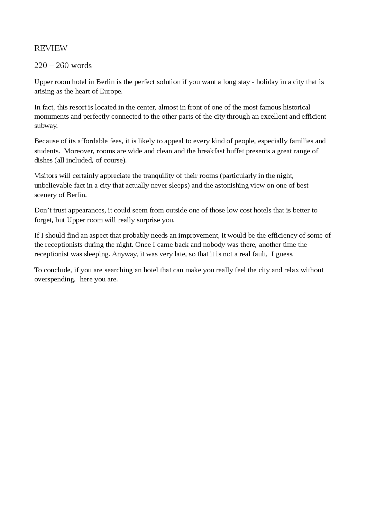 English - Example of Review (CAE) - Docsity