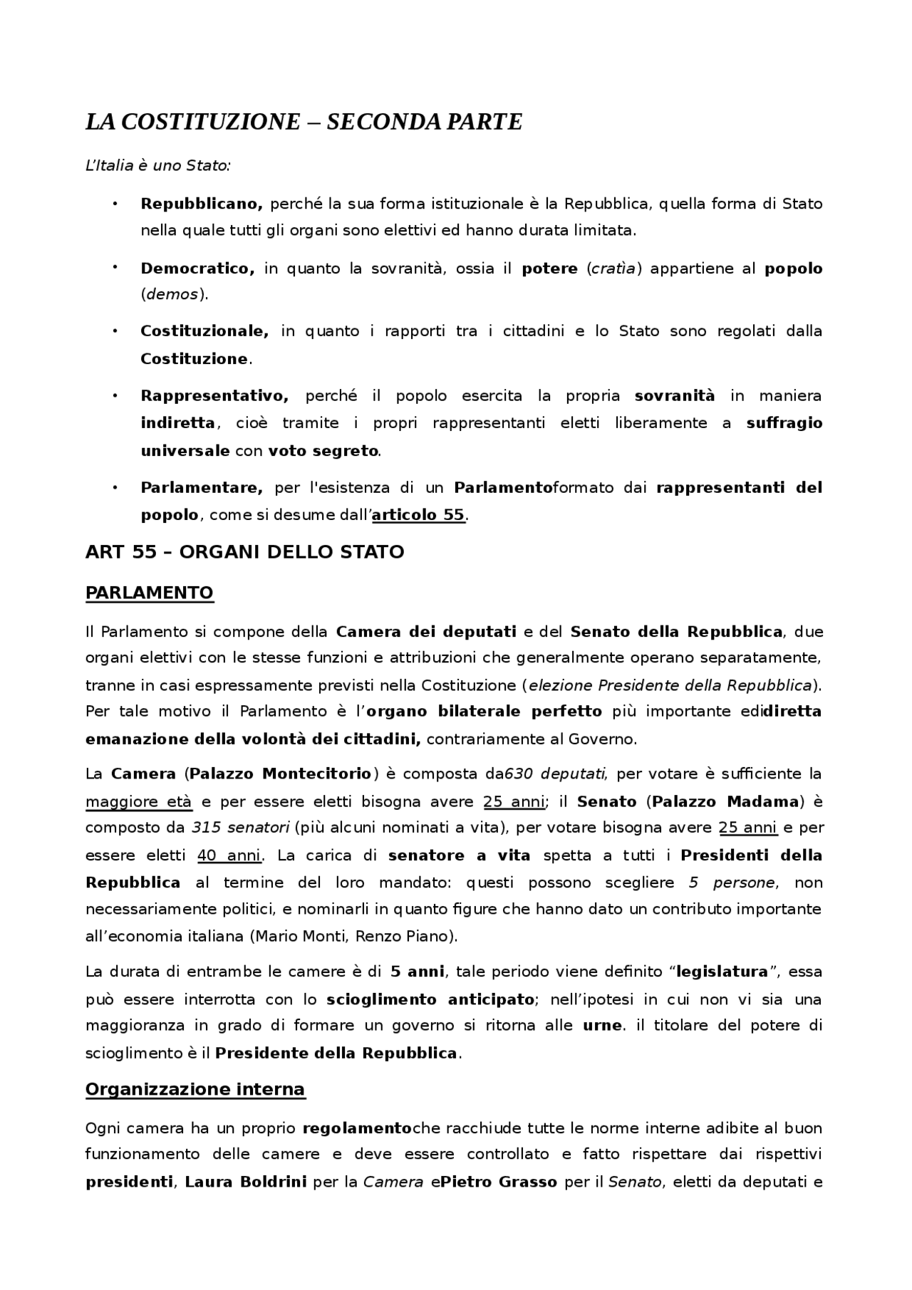 La Costituzione Gli Organi Dello Stato Appunti Diritto Appunti Di 