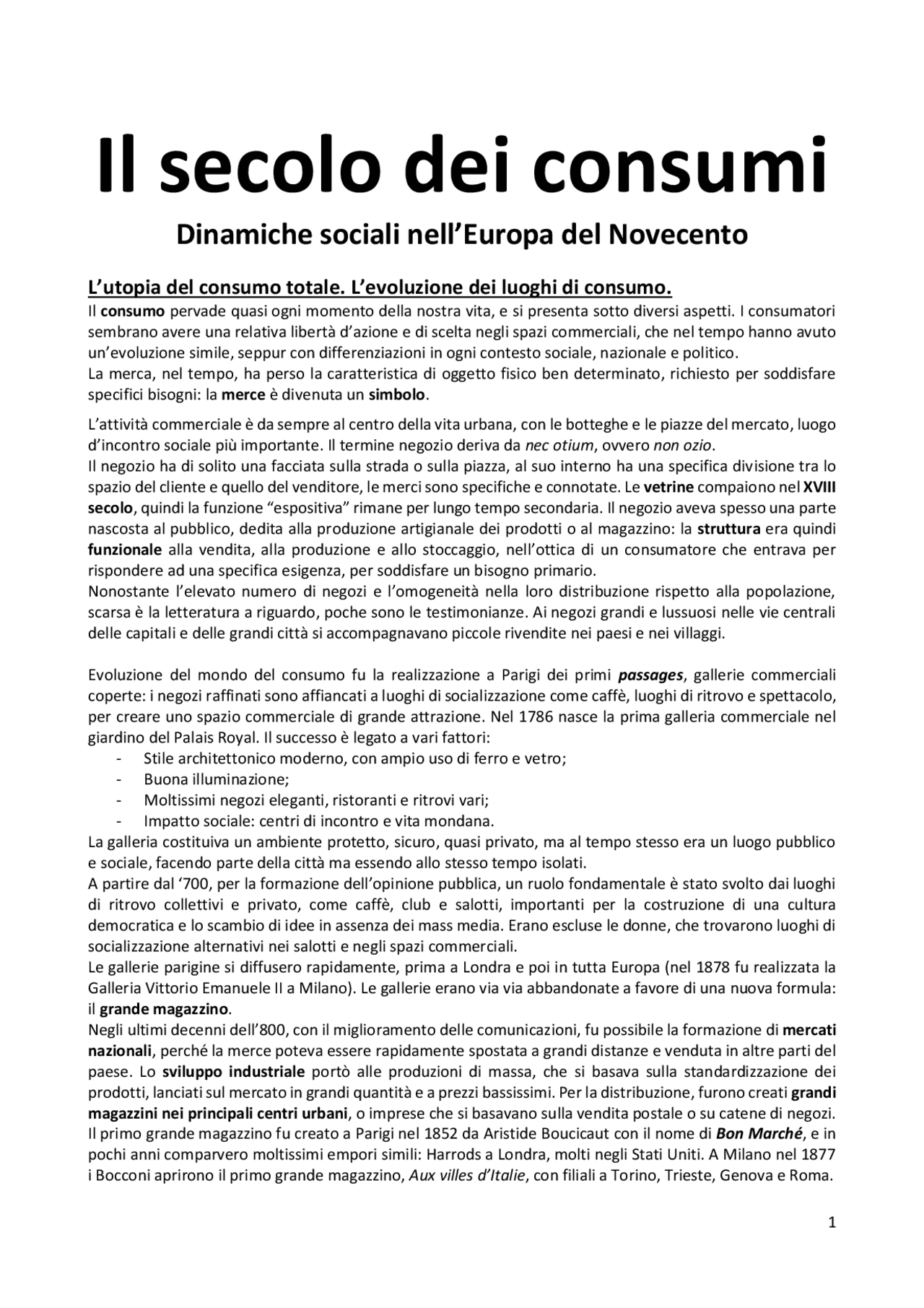 Il secolo dei consumi Docsity