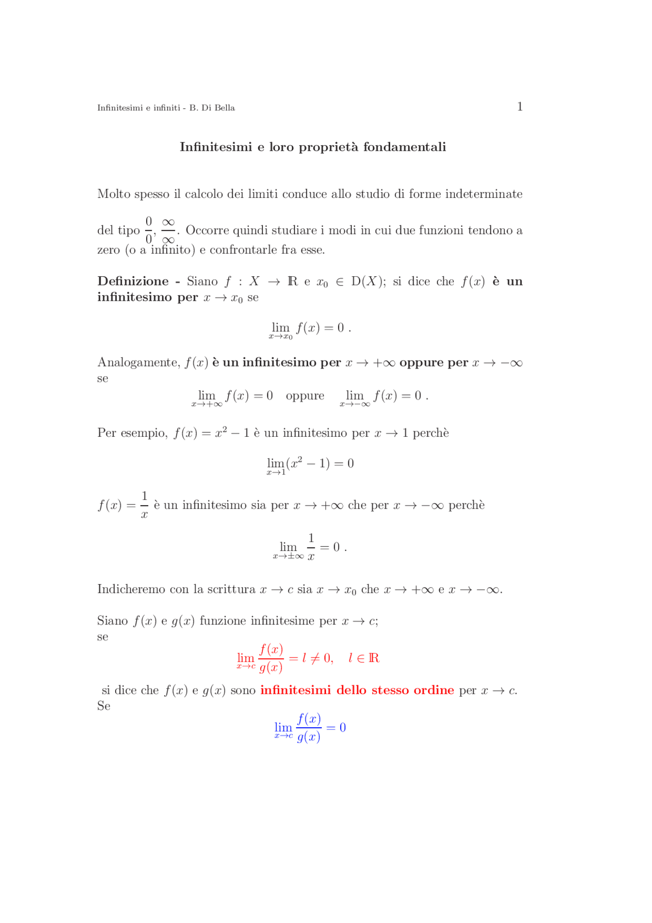 Analisi matematica - Infinitesimi e infiniti | Appunti di Analisi ...
