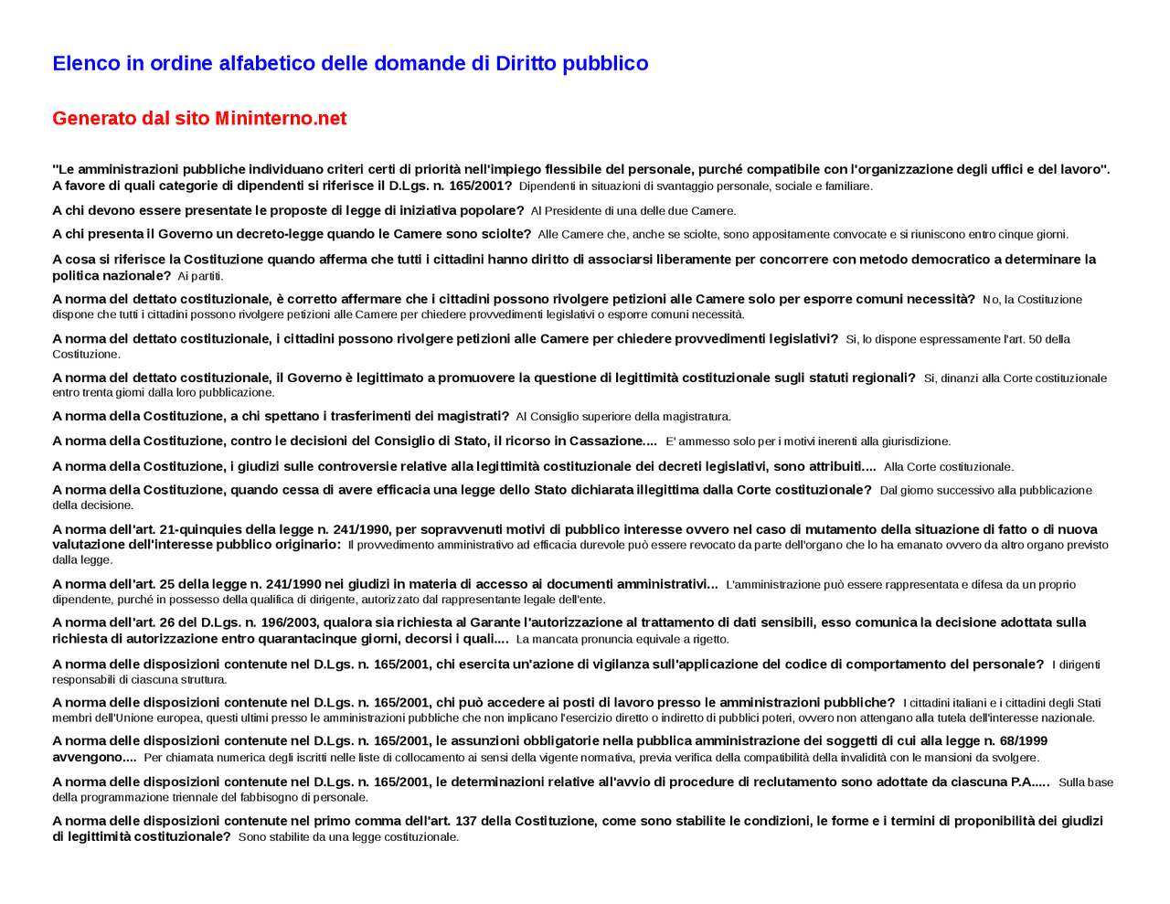 Elenco quesiti fondamentali di diritto pubblico | Prove d'esame di