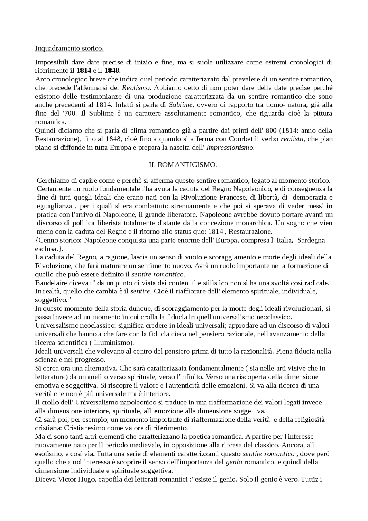 Il Romanticismo in storia dell'arte Docsity