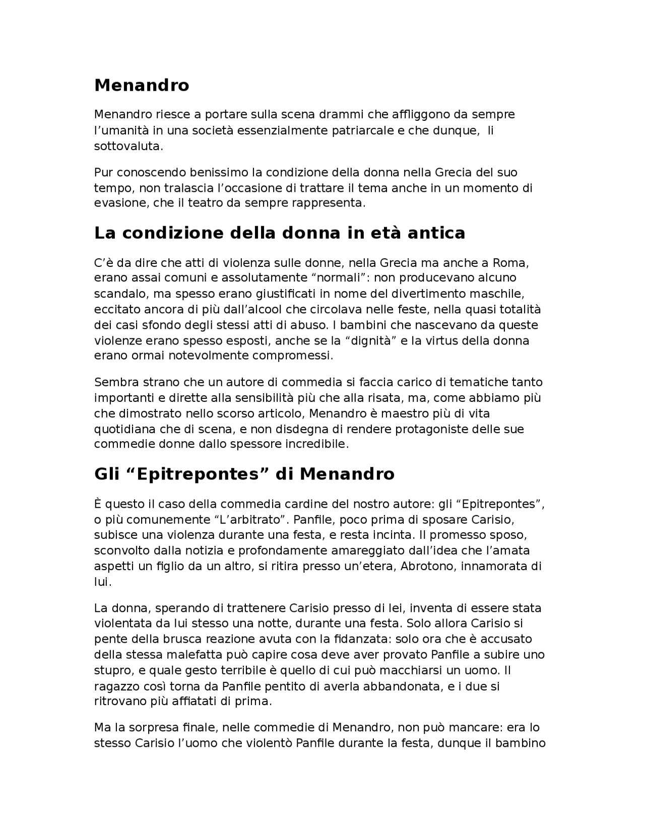 Menandro e le donne - Docsity