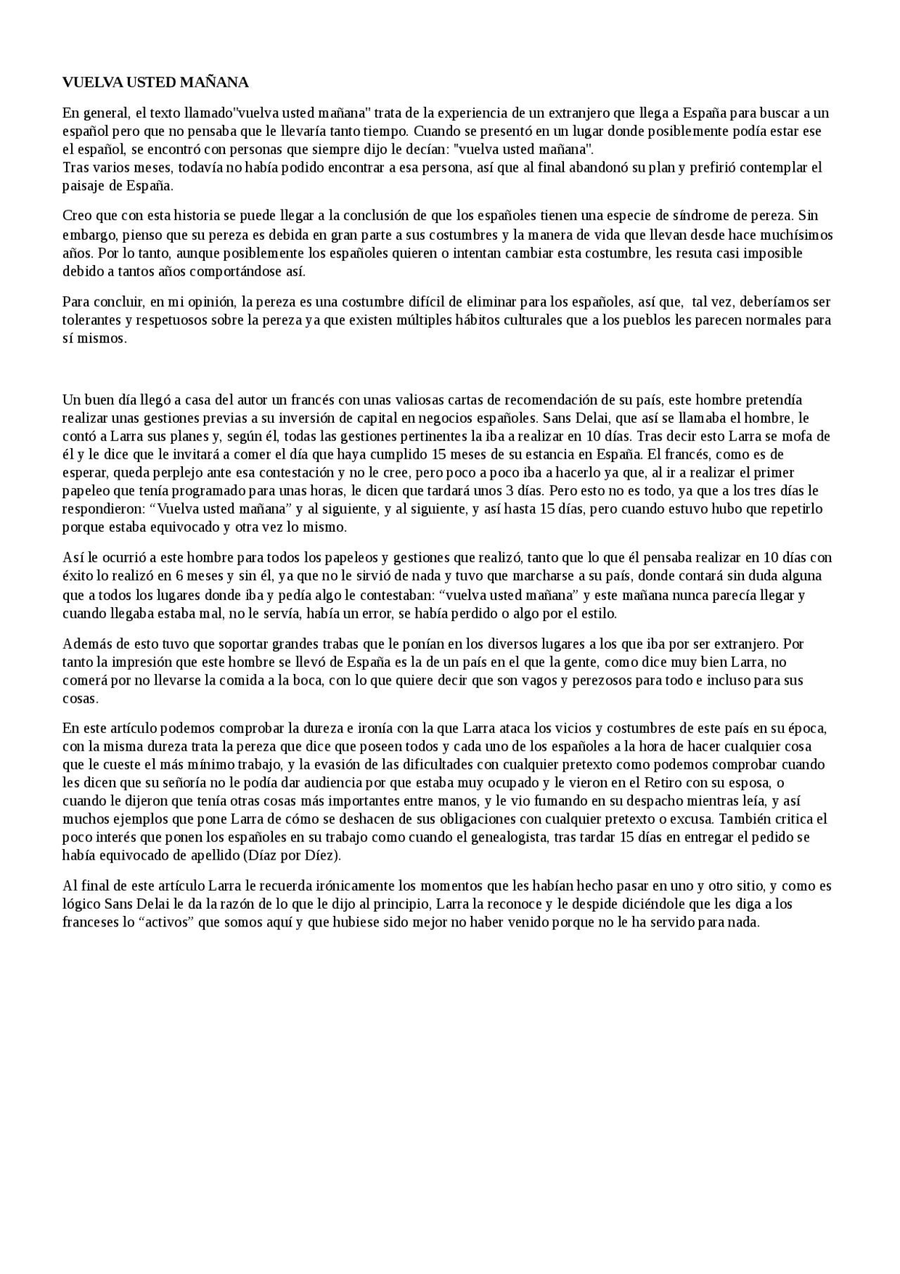 Resumen De Vuelva Usted Maaana Resumen De Vuelva Usted Maaana