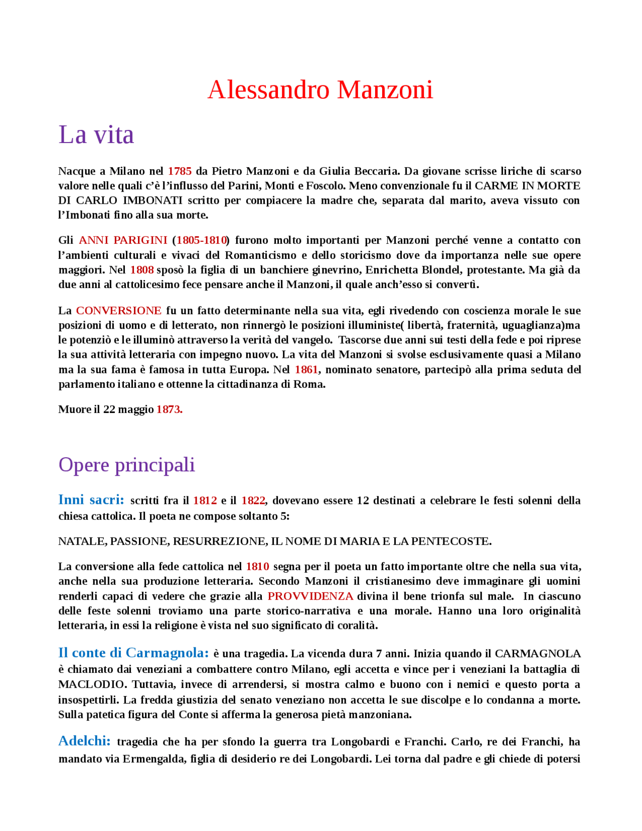 ALESSANDRO MANZONI vita e opere Appunti di Lingue e letterature classiche Docsity ALESSANDRO MANZONI vita e opere Appunti di Lingue e letterature classiche Docsity