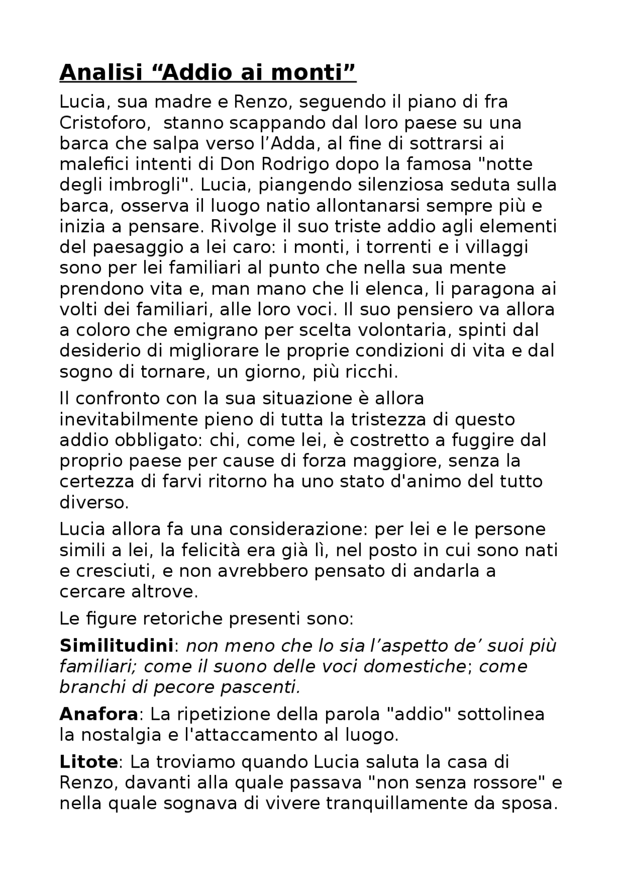 Analisi Addio ai monti Docsity