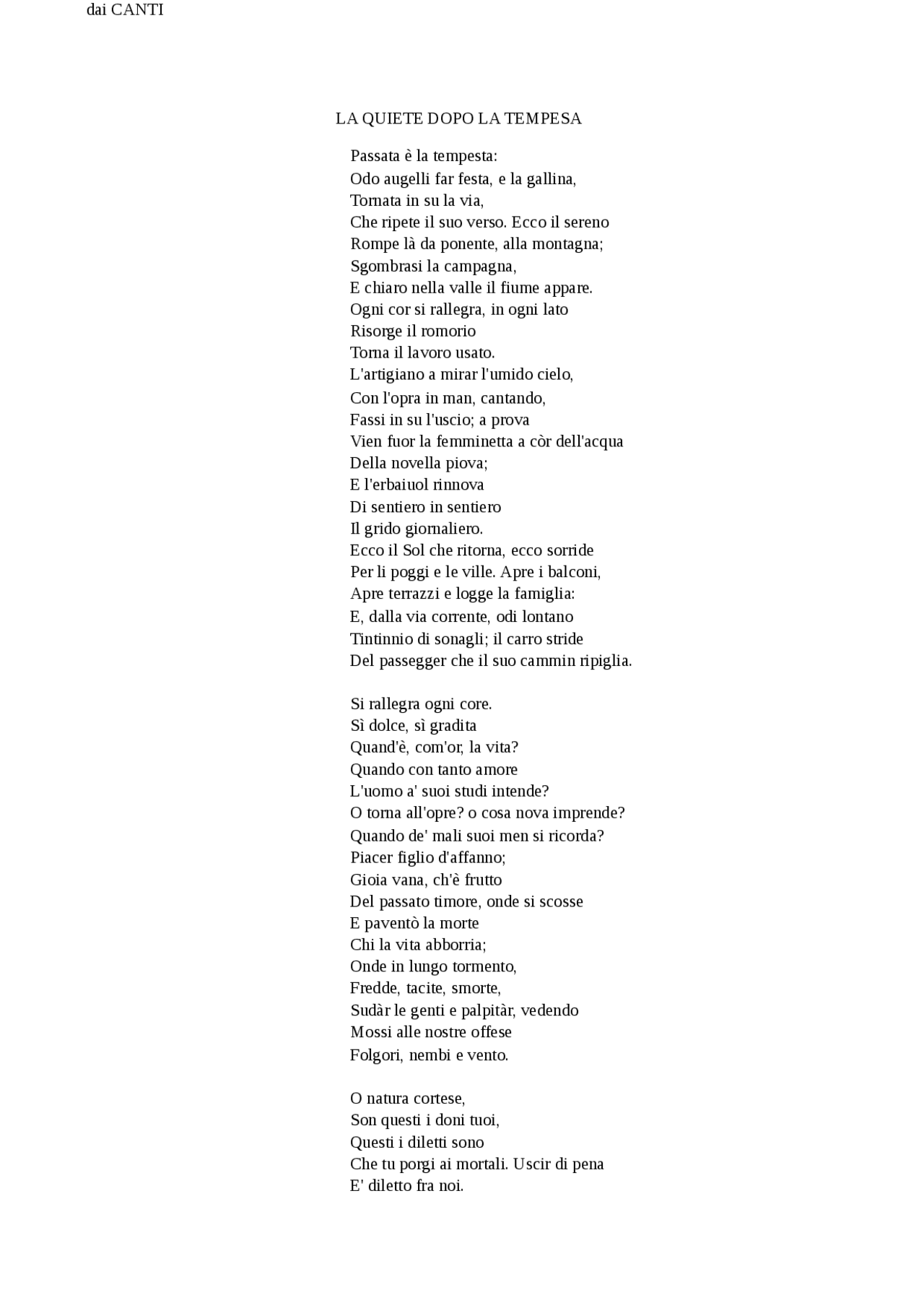 poesia la quiete dopo la tempesta