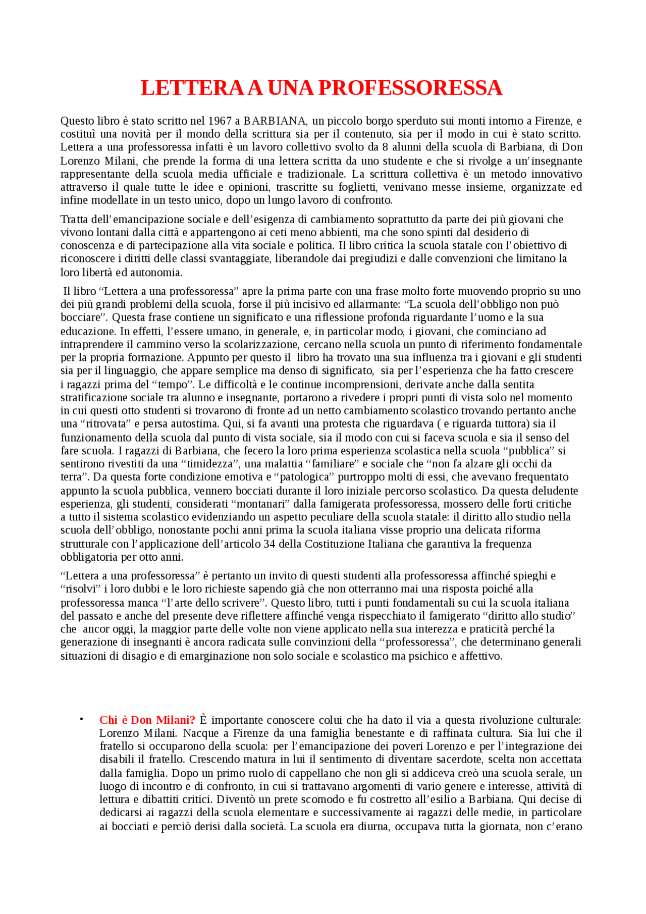 lettera a una professoressa speciale
