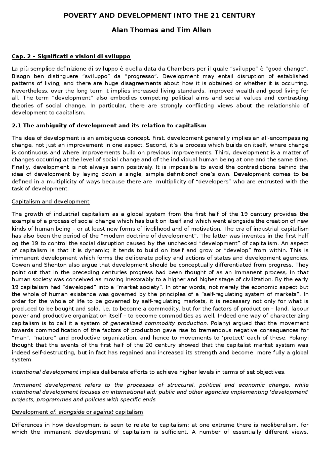 Riassunto "Poverty and Development in the 21st Century" (in inglese ...