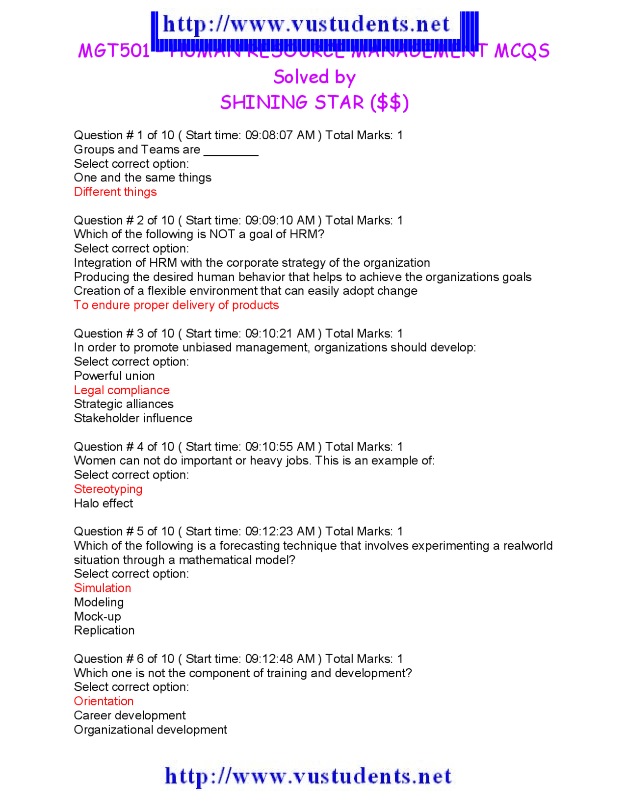 Mcqs on human resource management for all competitive exams Docsity