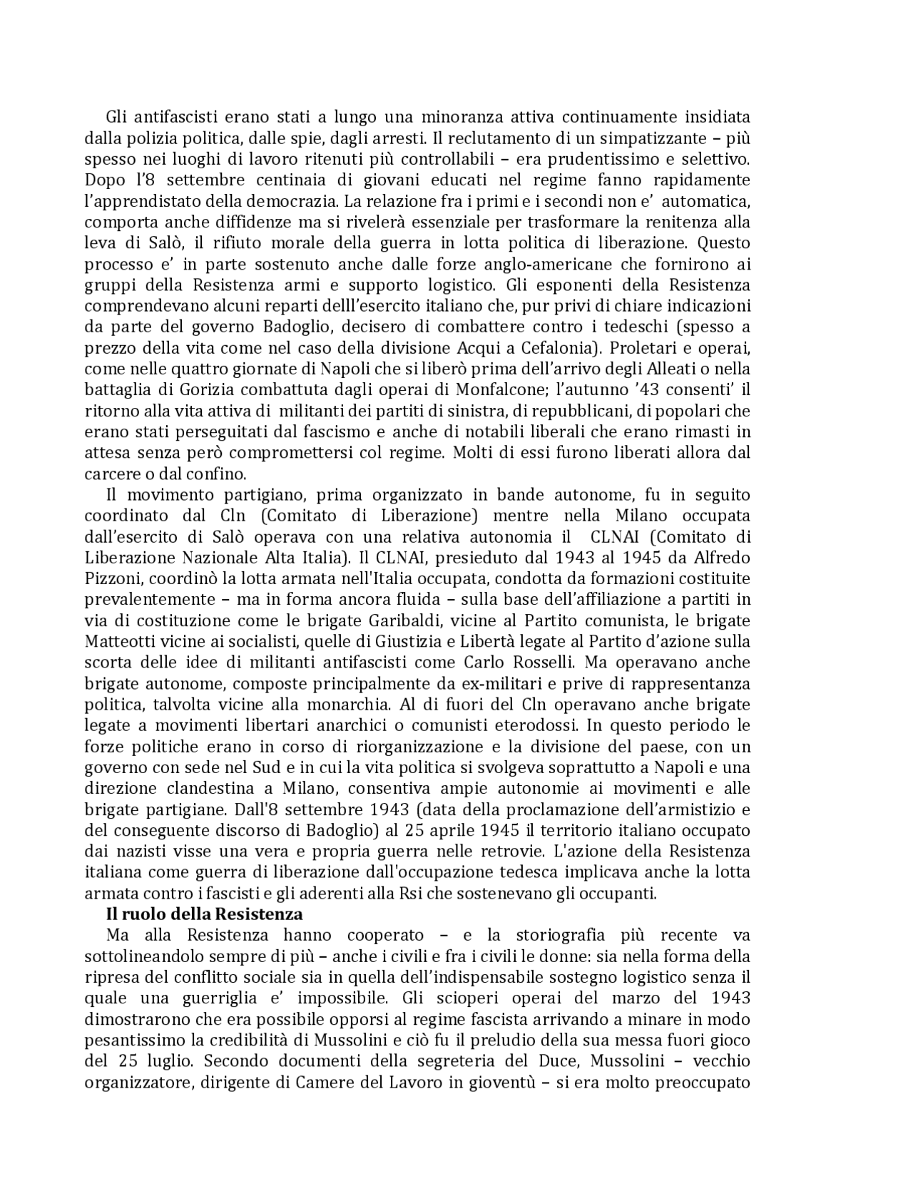 La resistenza in Italia - Docsity