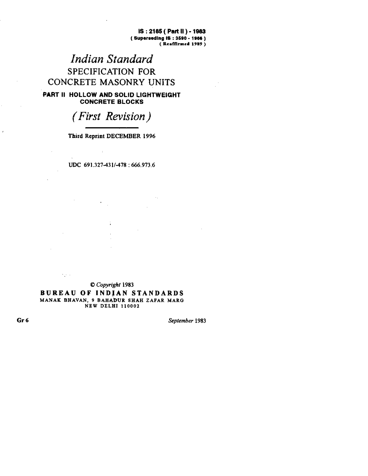 SPECIFICATION FOR CONCRETE MASONRY UNITS Docsity