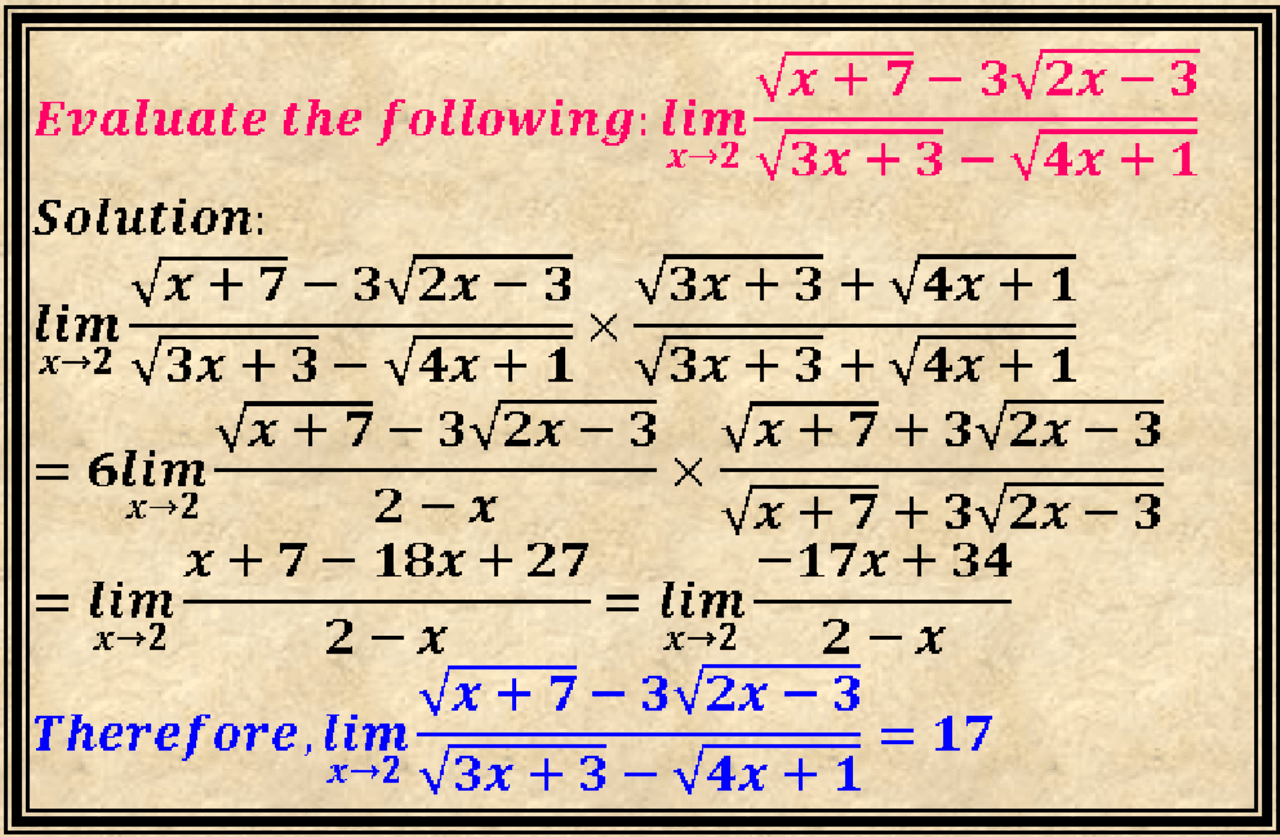 Limit solved by eliminating square root - Docsity