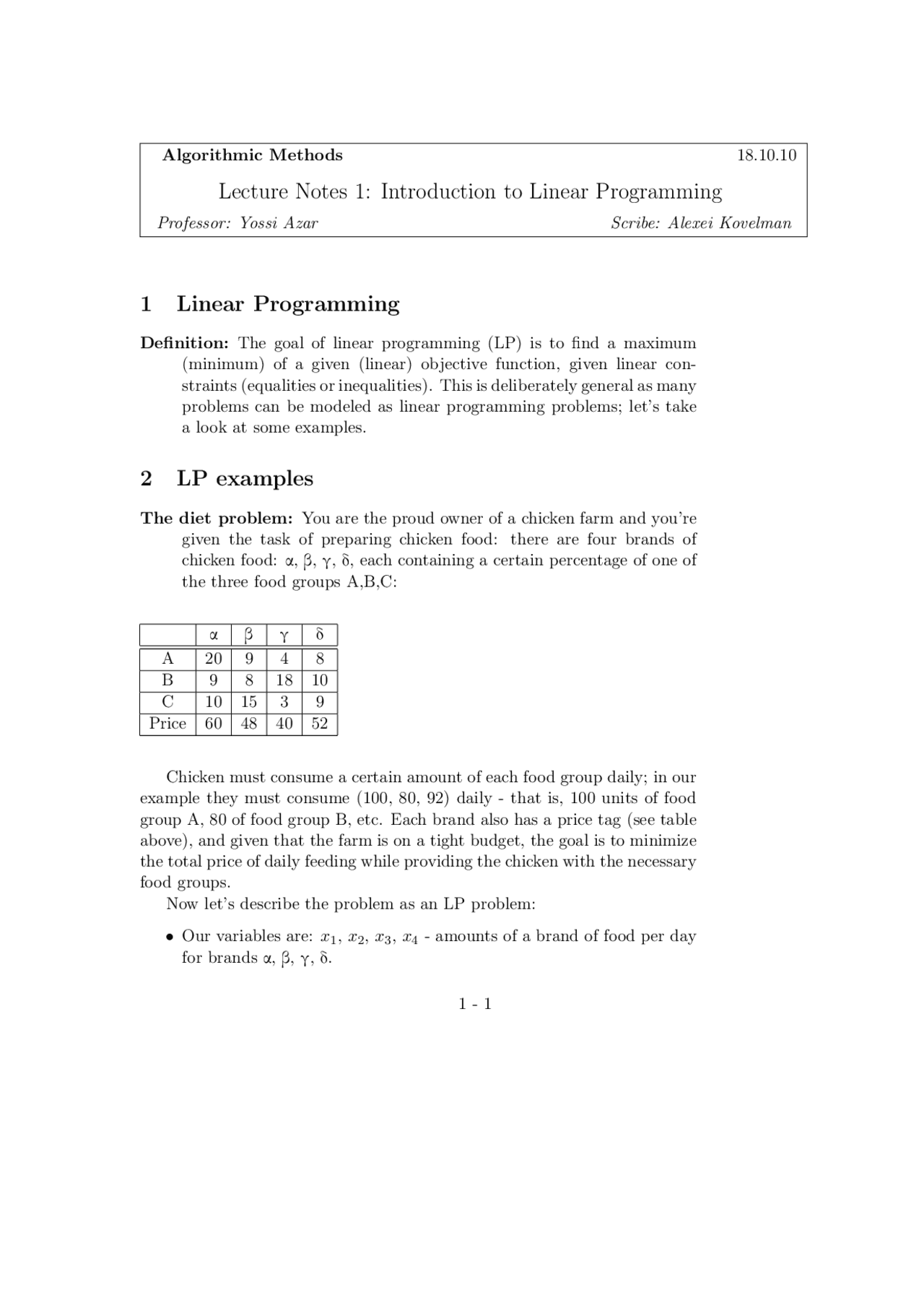 Linear programming noted | Lecture notes Linear Programming | Docsity