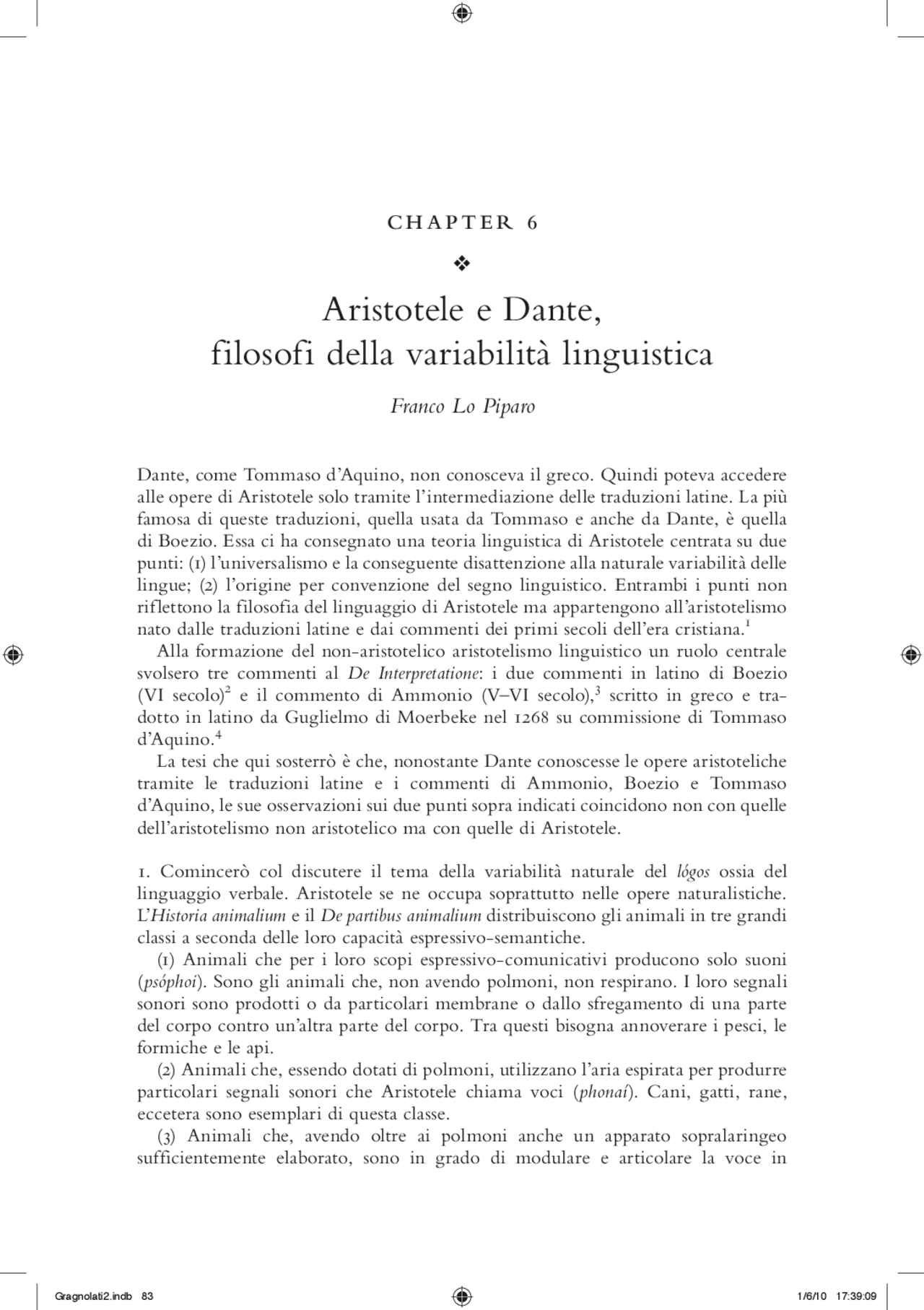 Aristotele e Dante, filosofi della variabilità linguistica Docsity
