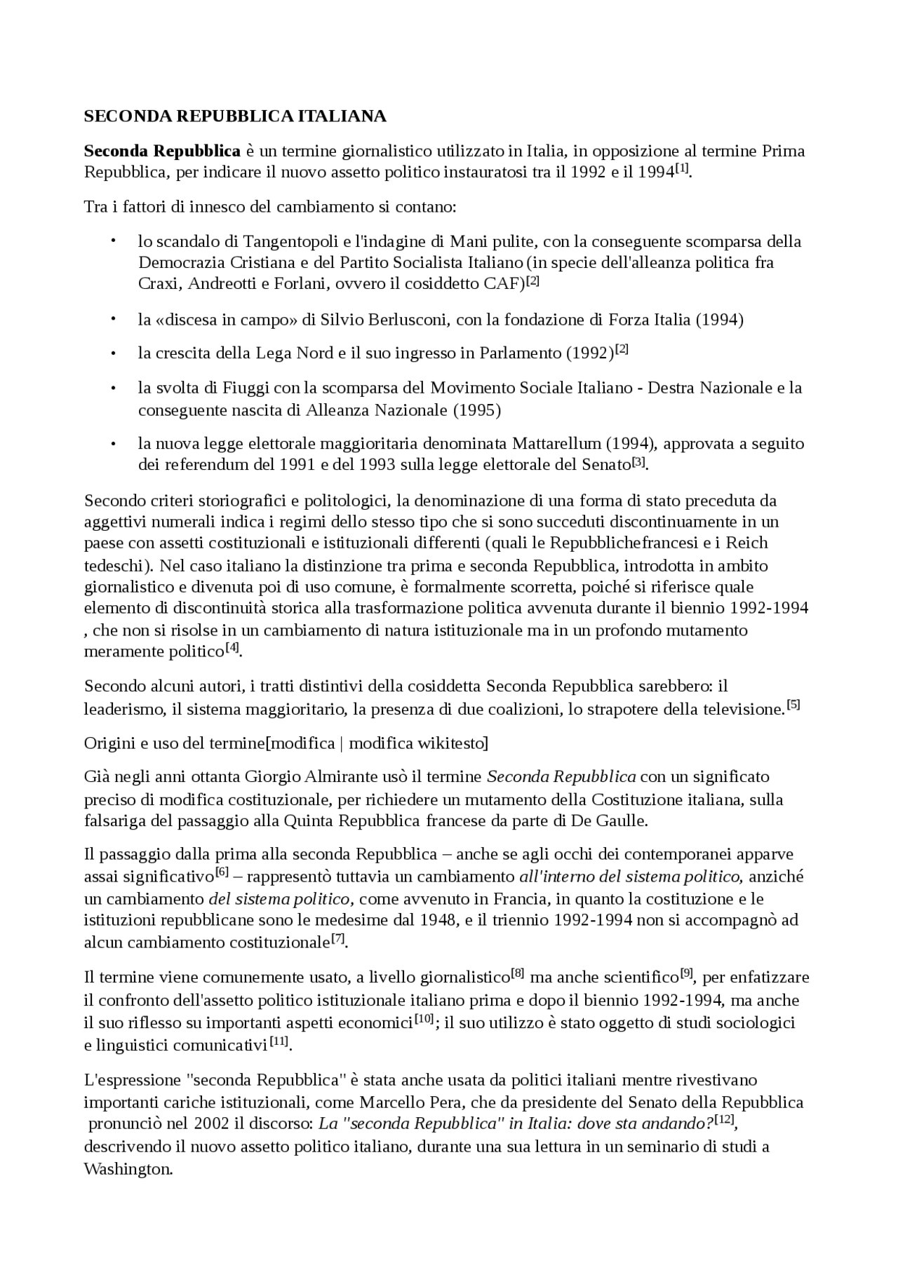 Riassunto su Seconda Repubblica Italia Appunti di Storia Politica