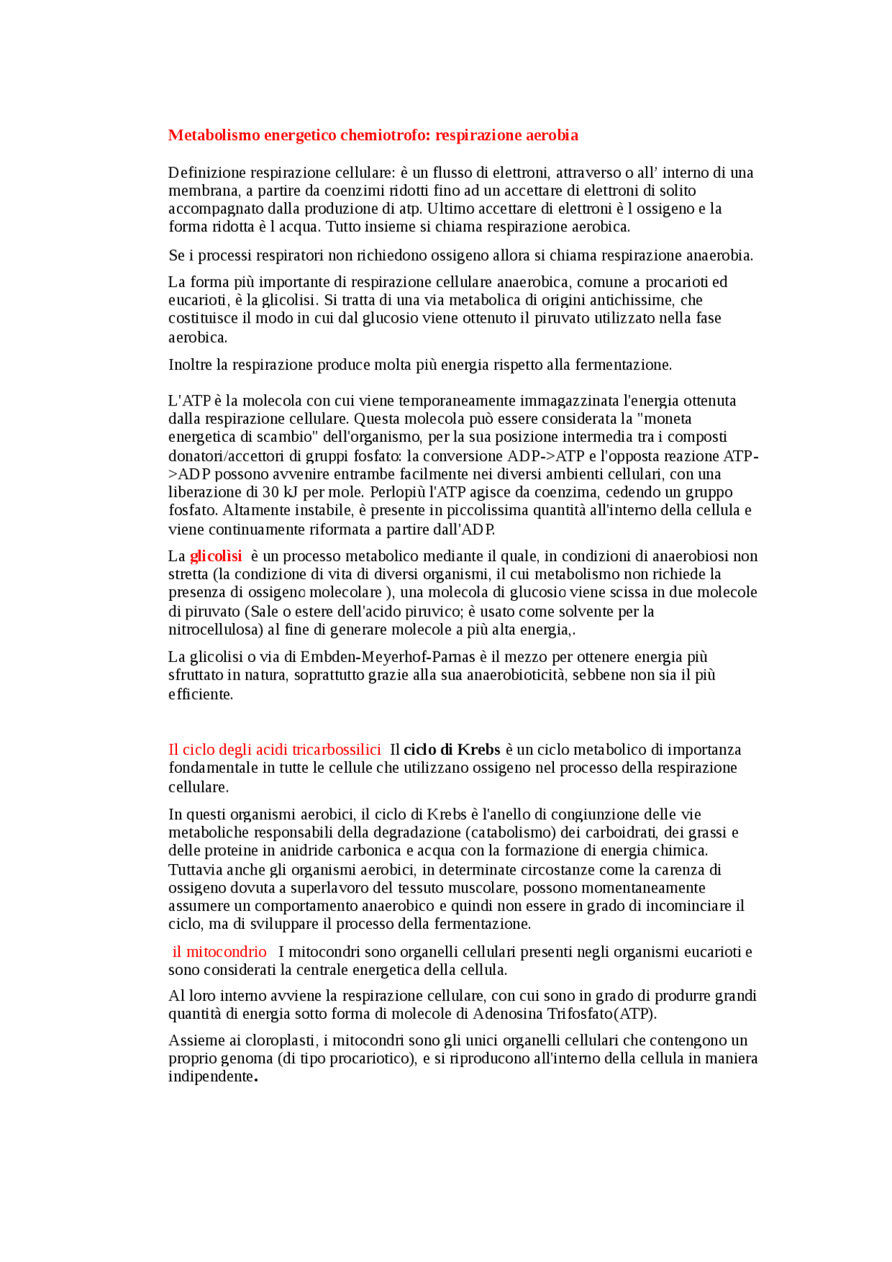 Metabolismo energetico chemiotrofo respirazione aerobia Appunti di