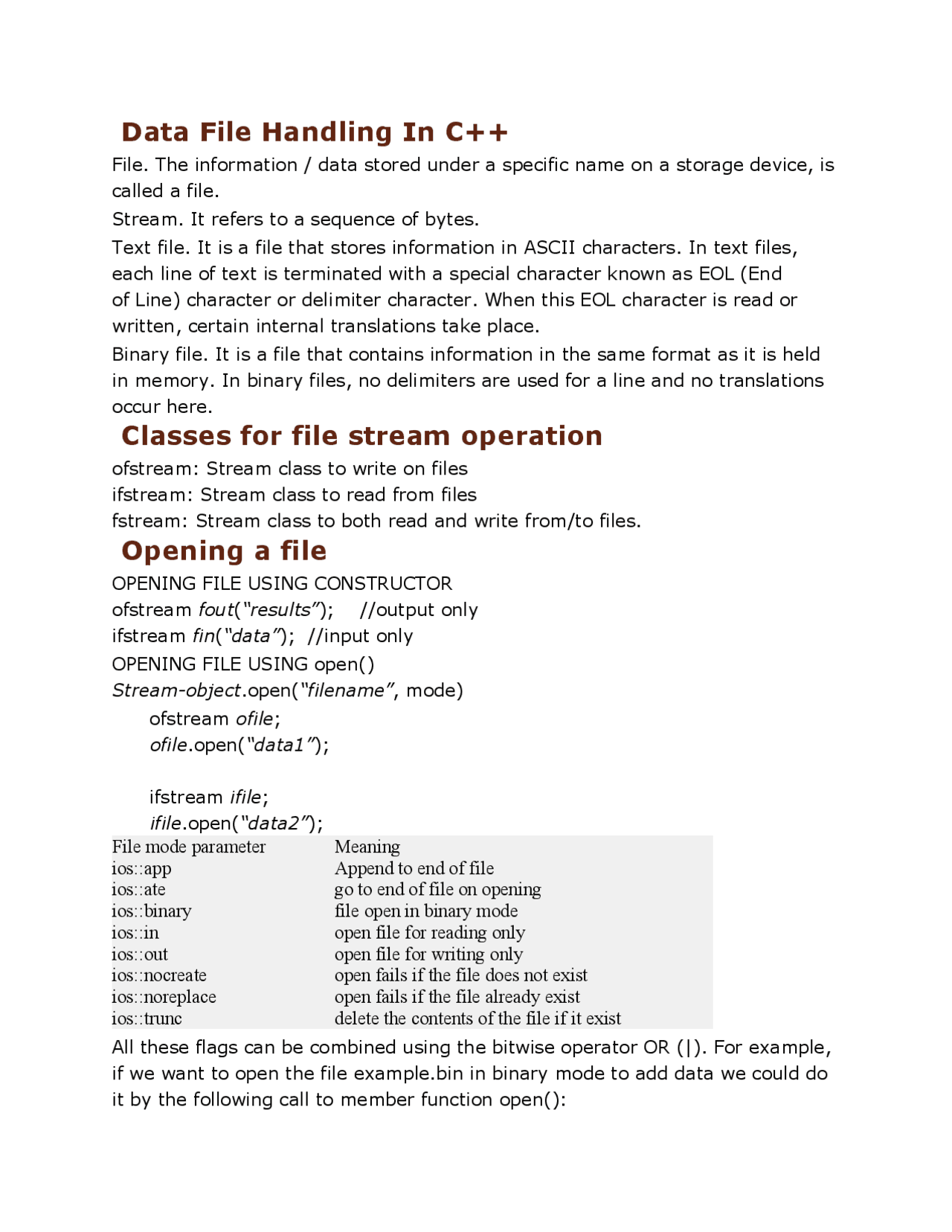 File Handling In OOP | Exams Object Oriented Programming | Docsity