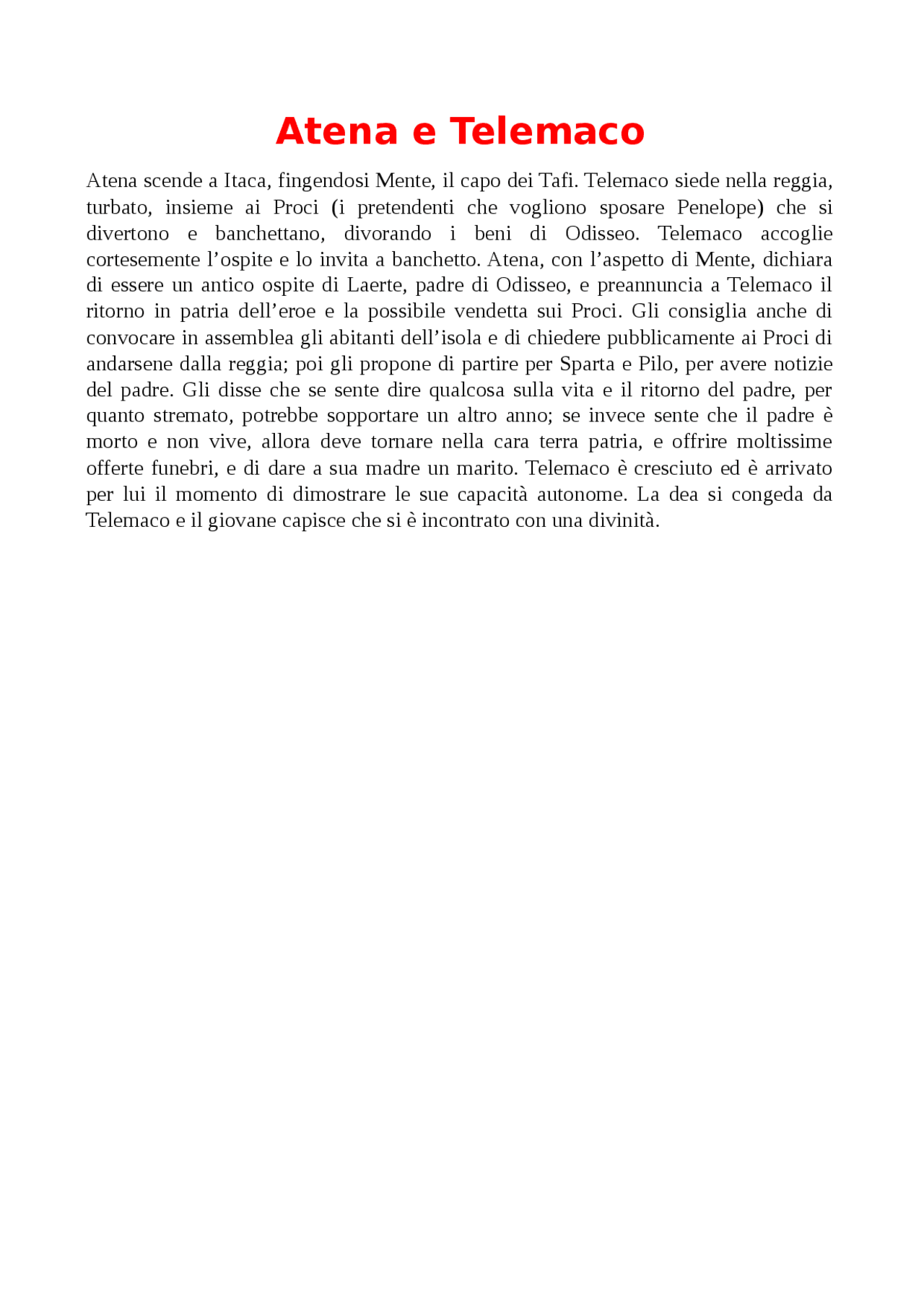 Riassunto di Atena e telemaco Docsity