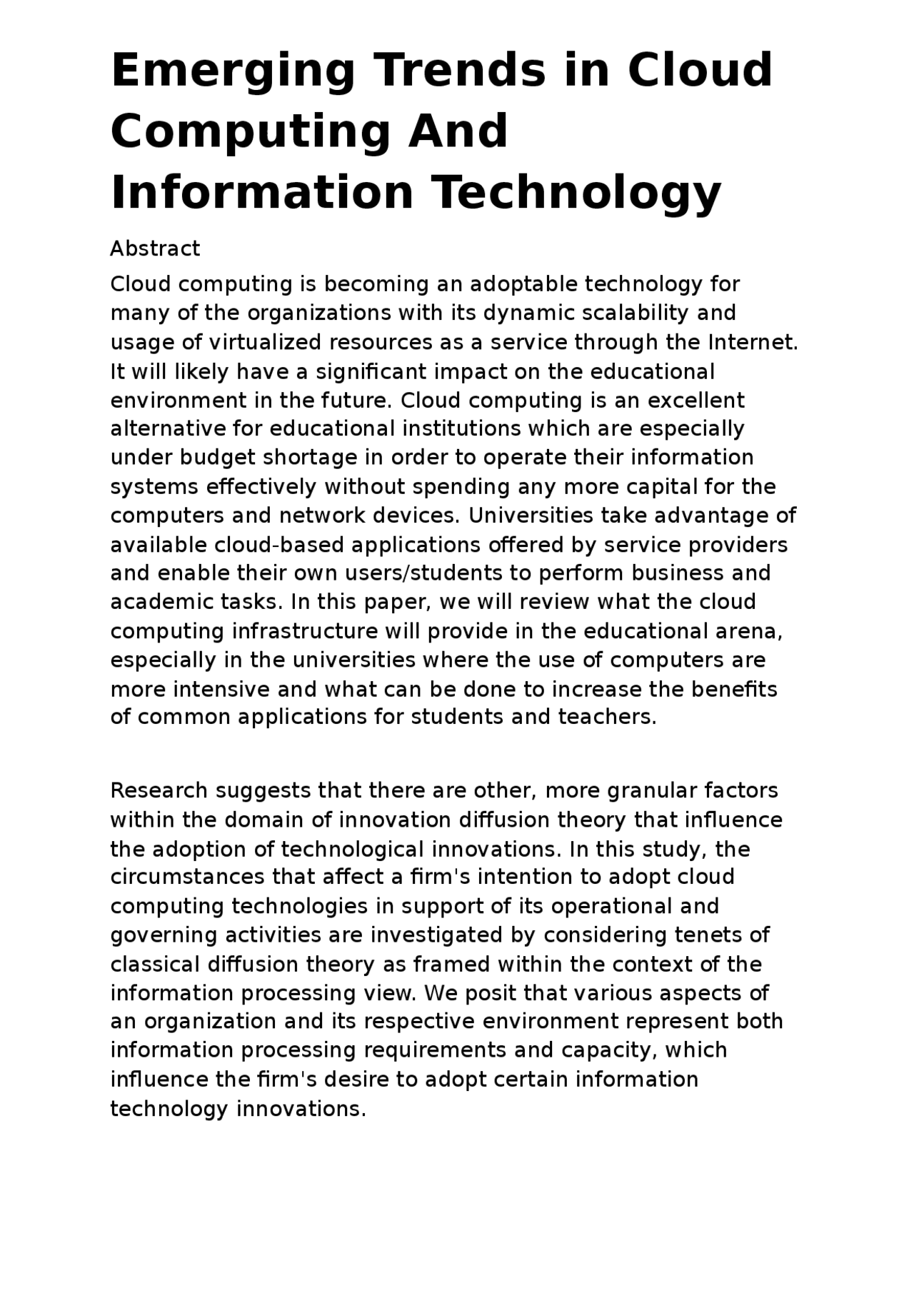 Emerging Trends in Cloud Computing And Information Technology - Docsity