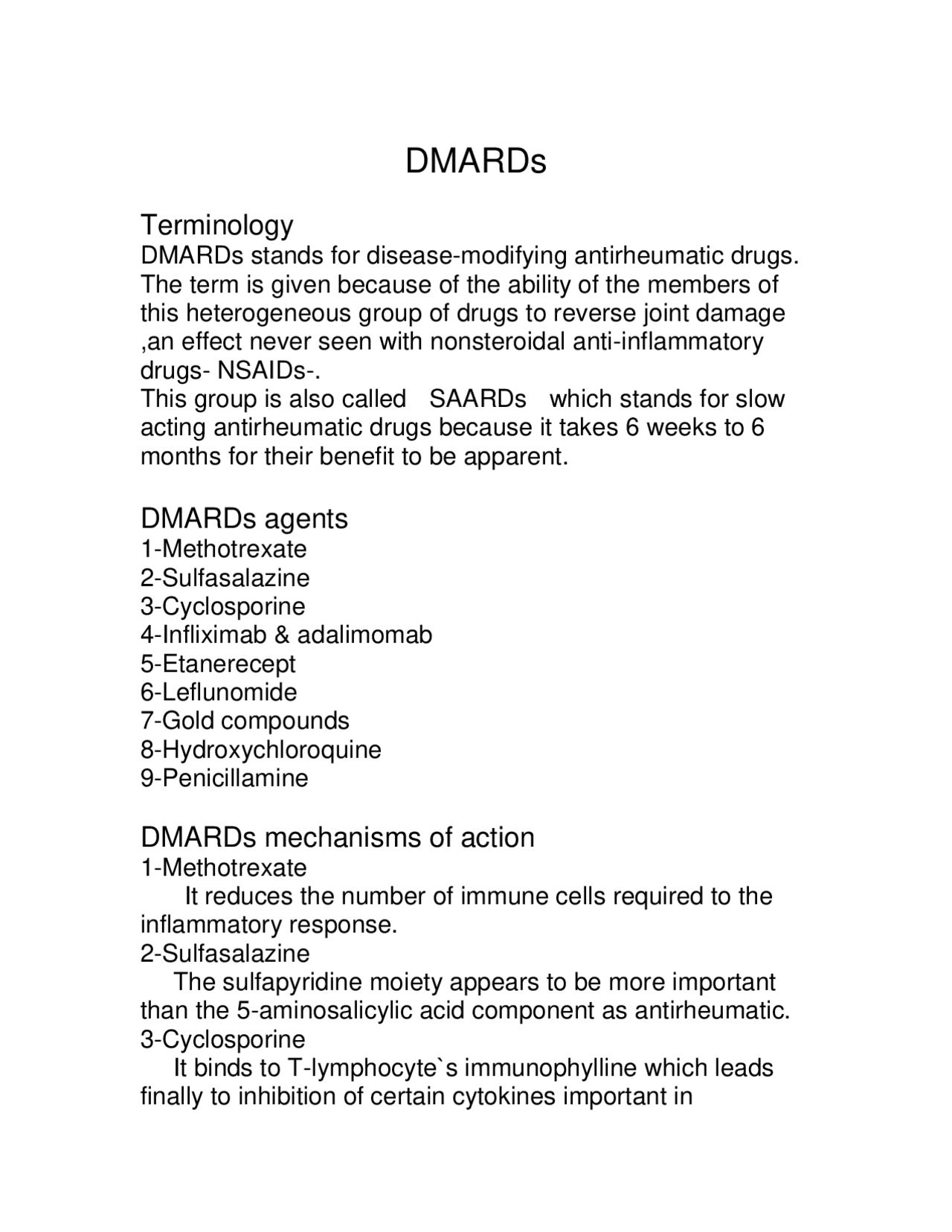 Disease modifying antirheumatic drugs DMARDS - Docsity