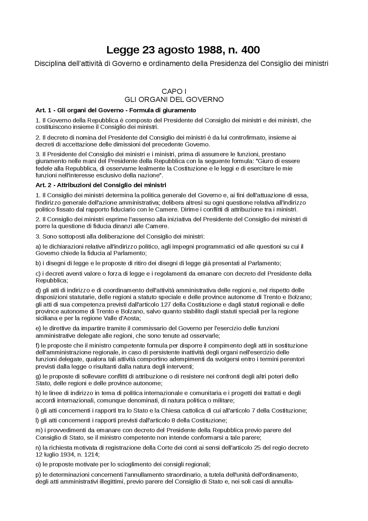 Revisione anno 2001 della Legge 23 agosto 1988, n.400.docx Docsity