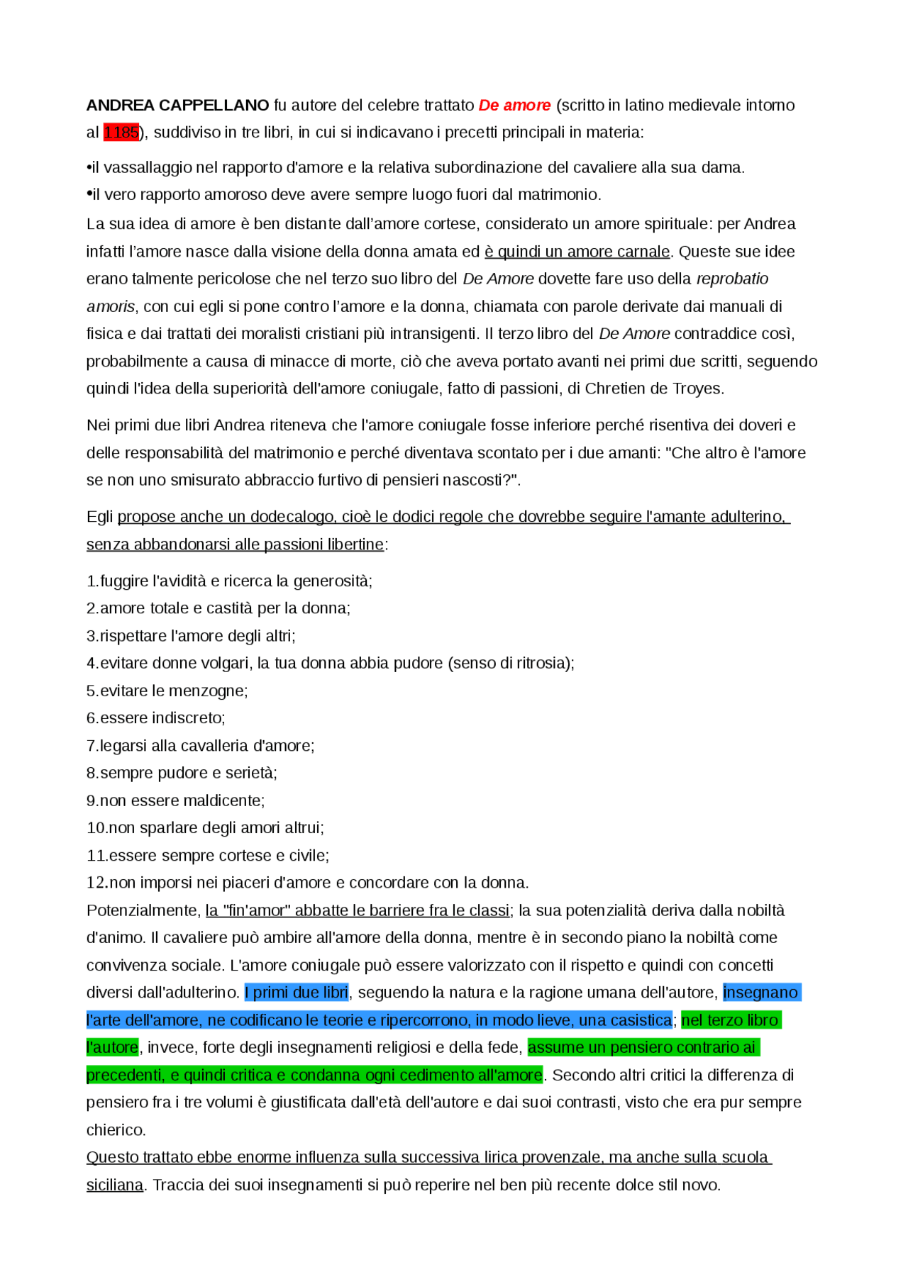 De Amore, Andrea Cappellano Docsity De Amore, Andrea Cappellano Docsity