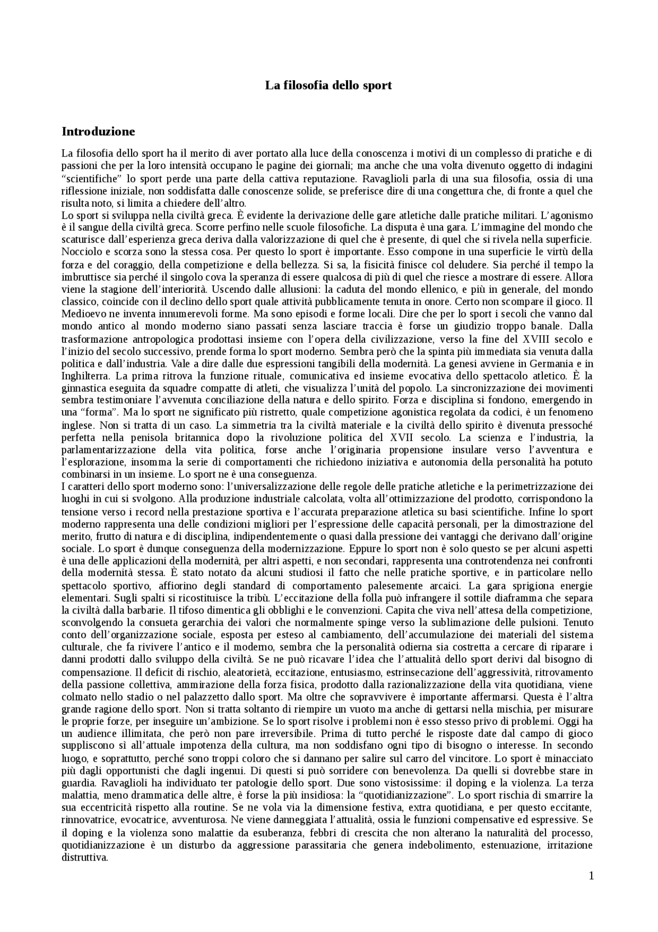 La Filosofia dello Sport Ravaglioli Docsity