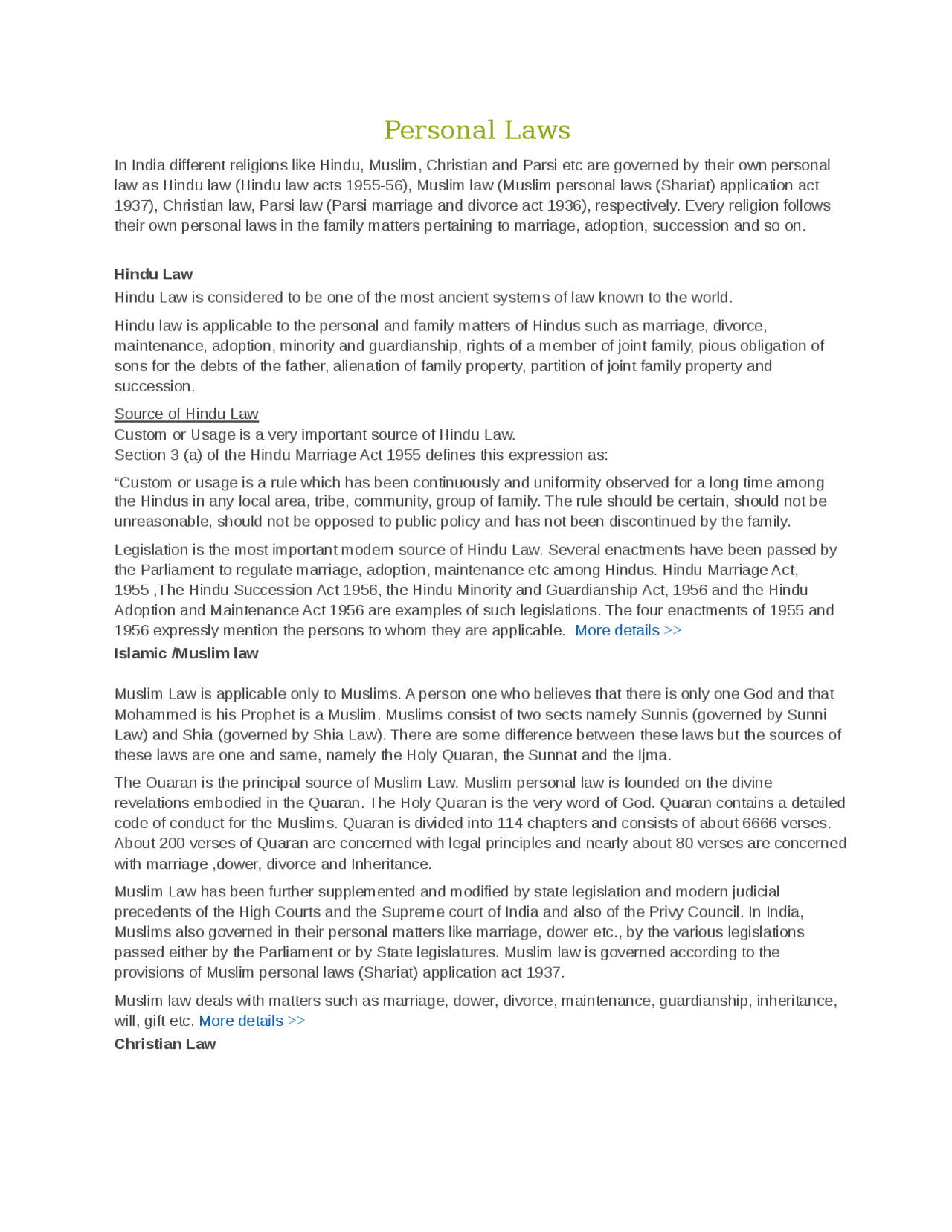 Personal laws family law...... Docsity