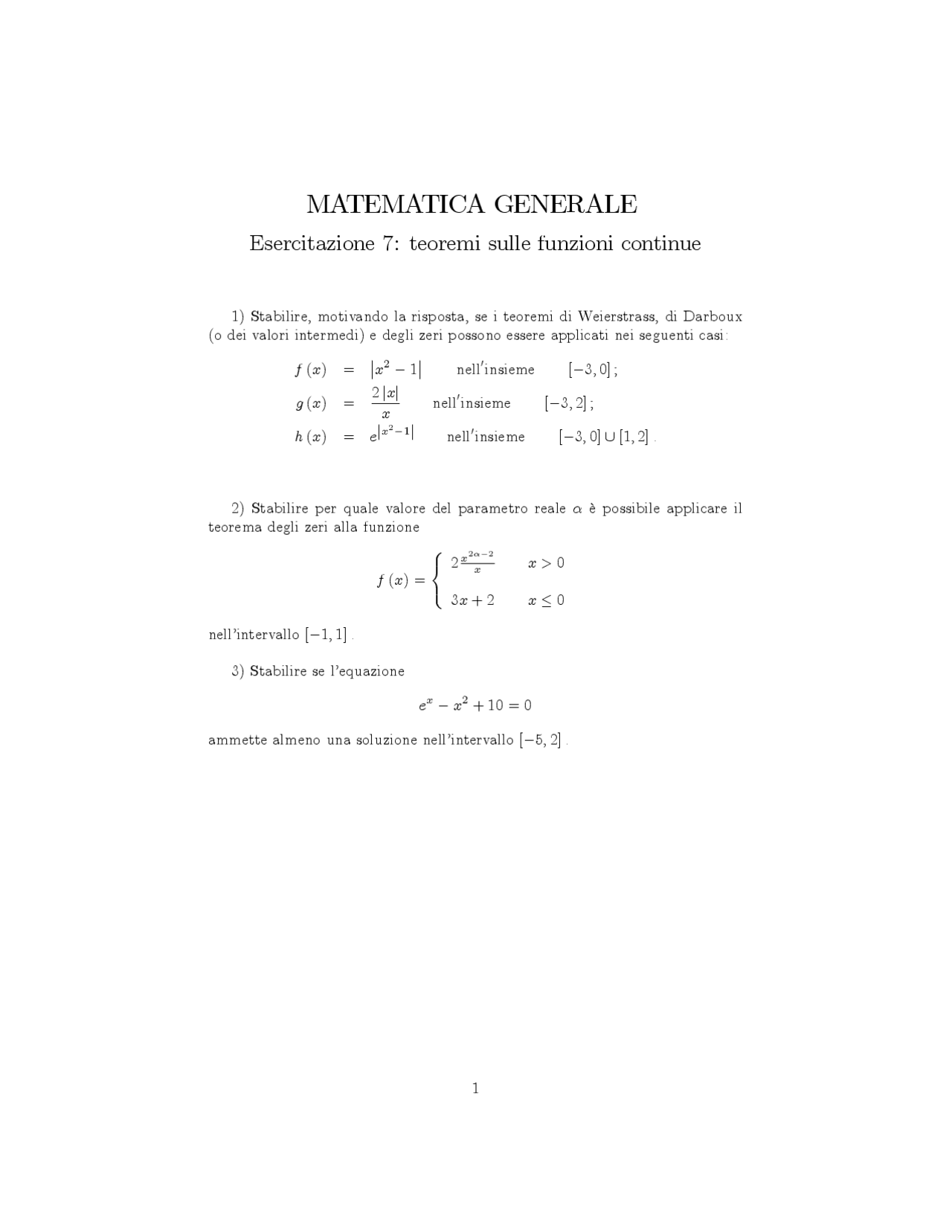 Esercitazione 7 per esame Matematica generale | Esercizi di Matematica ...