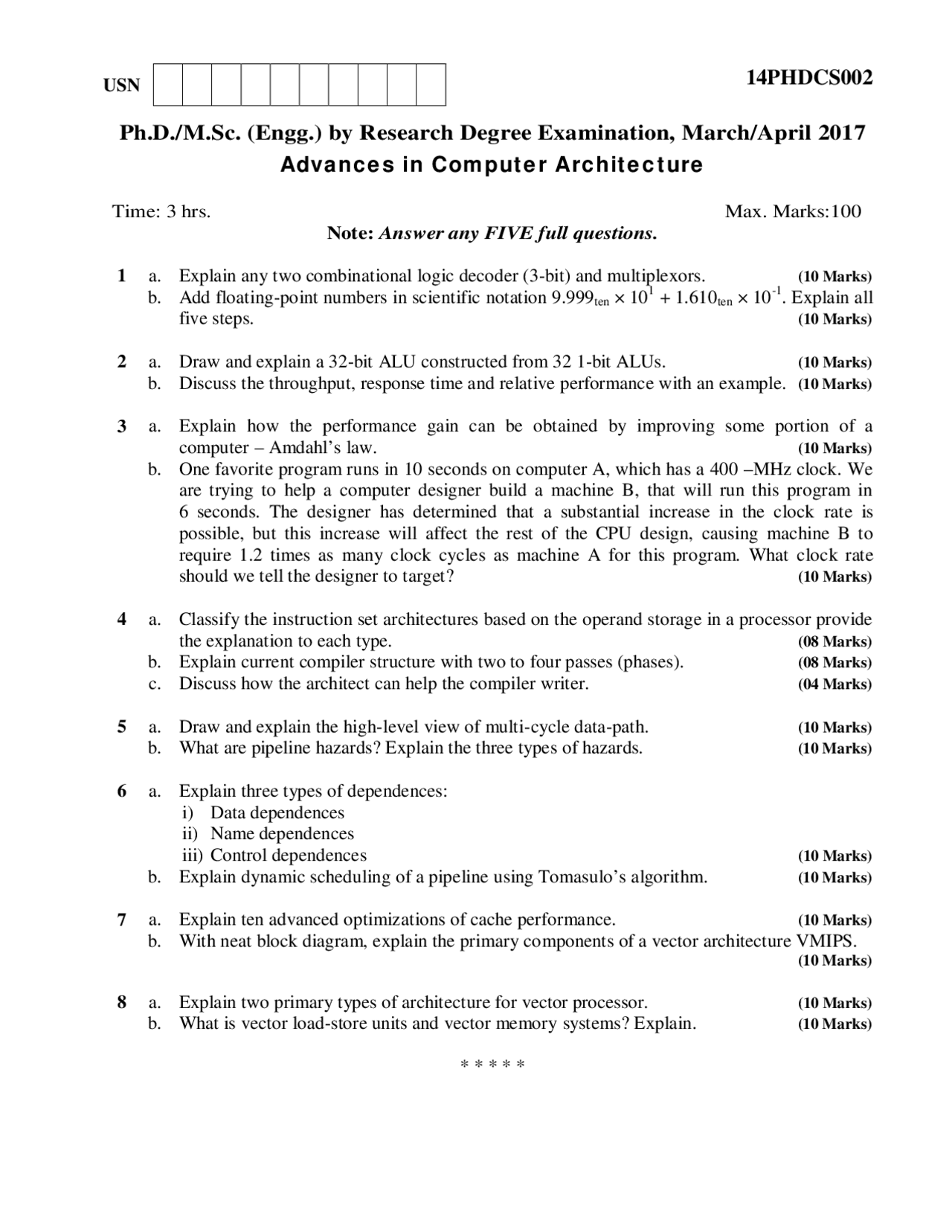 Advanced computer architecture question paper - Docsity