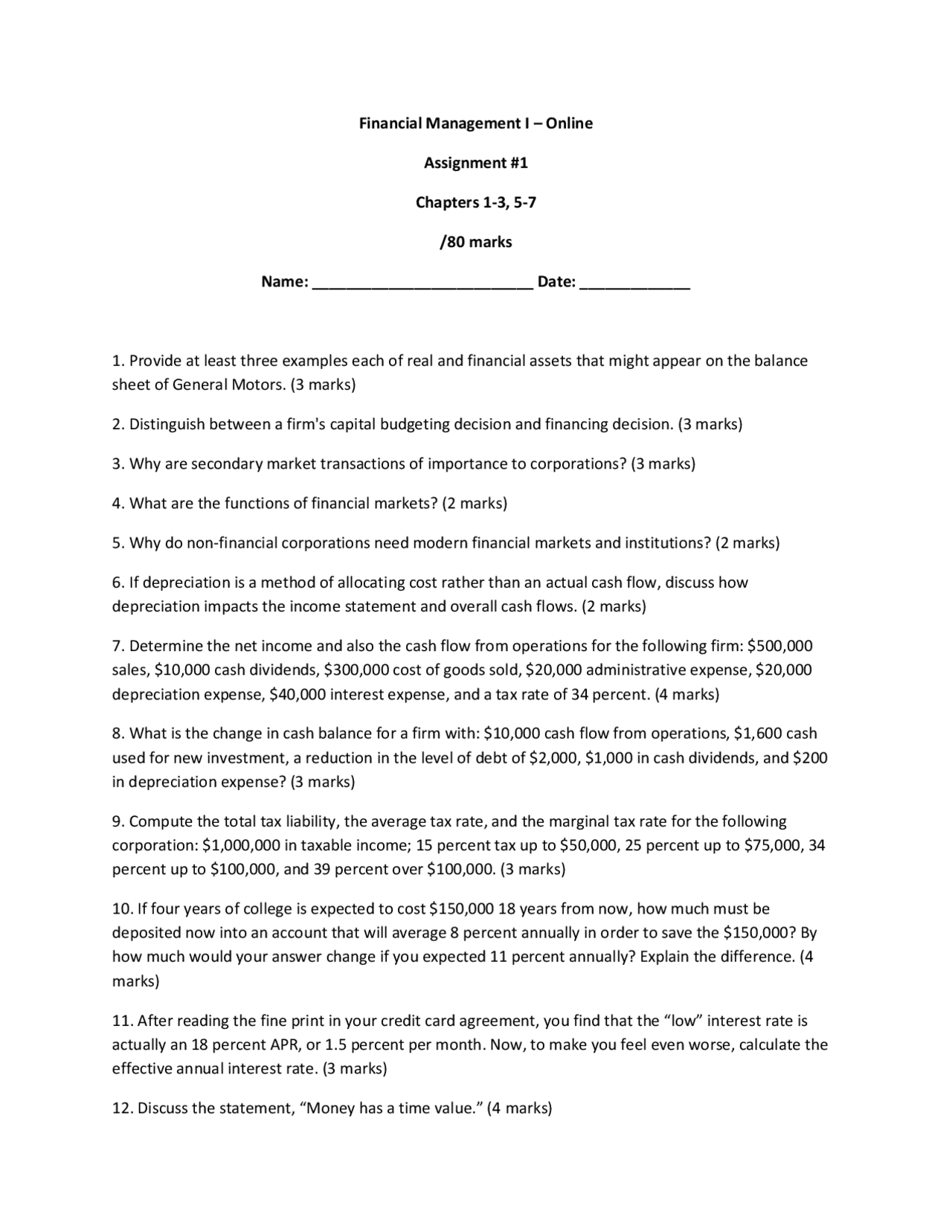 Financial Questions Practice - Docsity