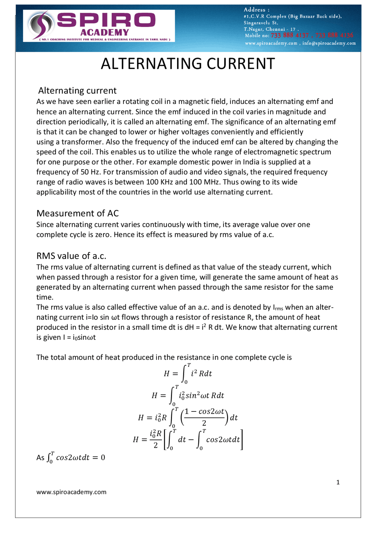 Alternating Current in AC system - Docsity