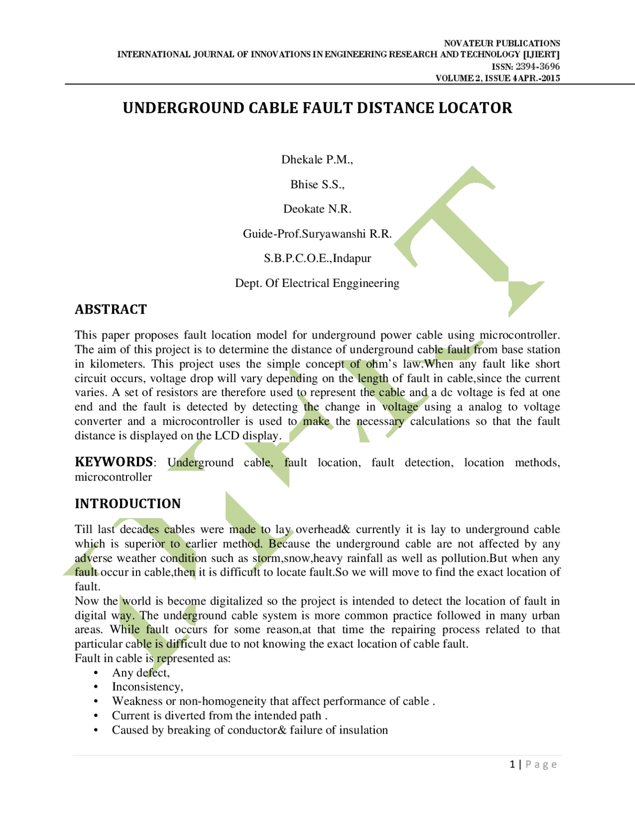 Research paper on underground cable fault detection Docsity