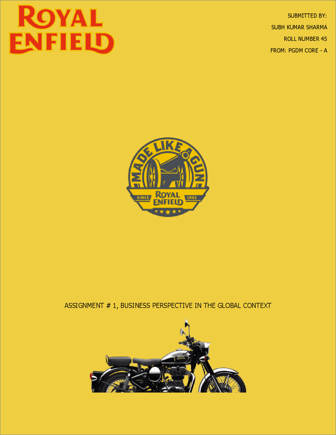 Business Perspective on Royal Enfield - Docsity