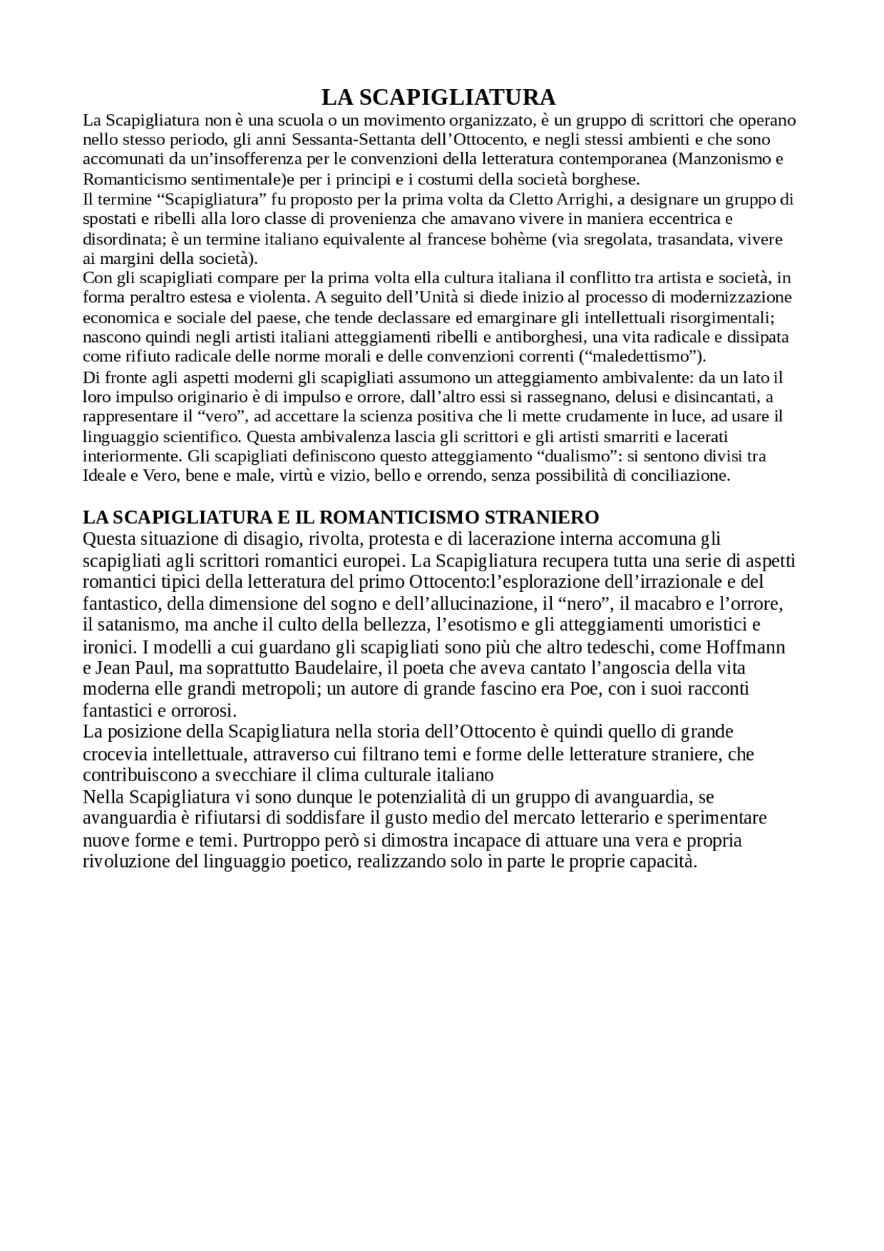 Movimento della Scapigliatura Docsity